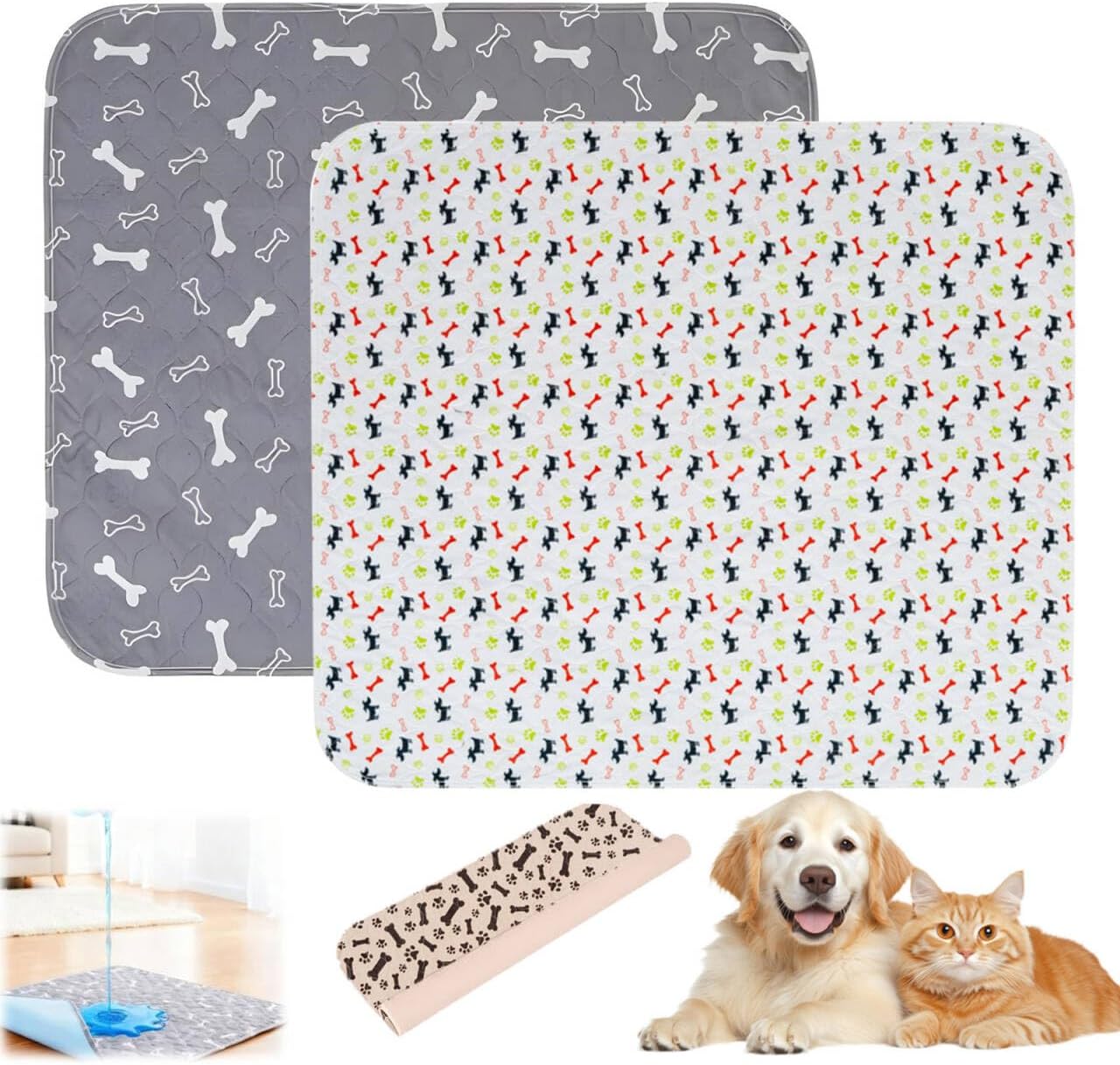 Puppy Pads with Pheromones,Washable Puppy Pee Pads for Dogs,Reusable Puppy Pads Washable for Dogs & Cats, Washable,Durable Leak-Proof & Anti-Slip Pet Training Pads for Home & Trave(Gray+White,M)