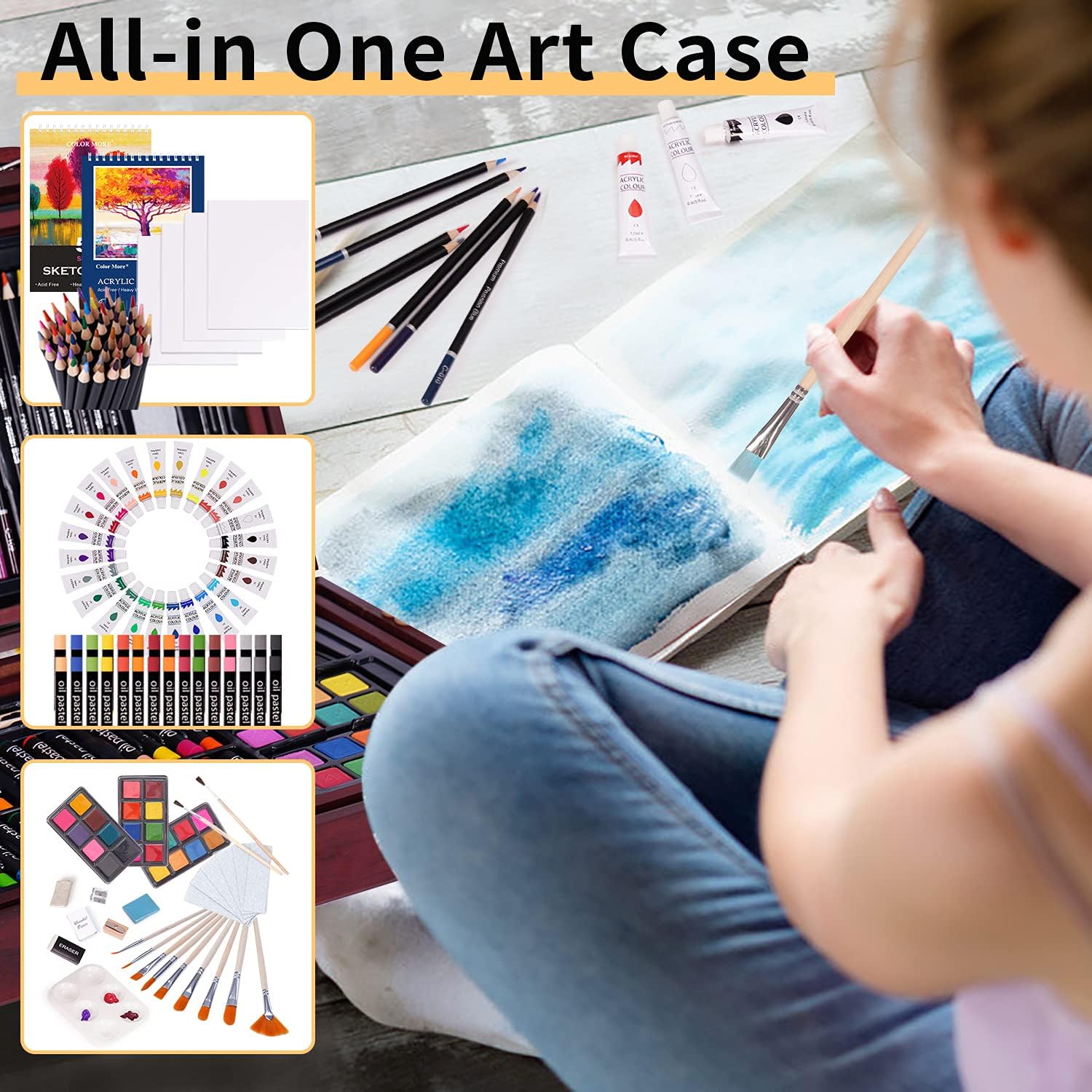 Paint Set,126 Piece Deluxe Art Set with 2 Drawing Pad, Art Supplies in Portable Wooden Case- Creative Gift Box for Teens Adults Artist Beginners- Deluxe Art Kit,Drawing Set