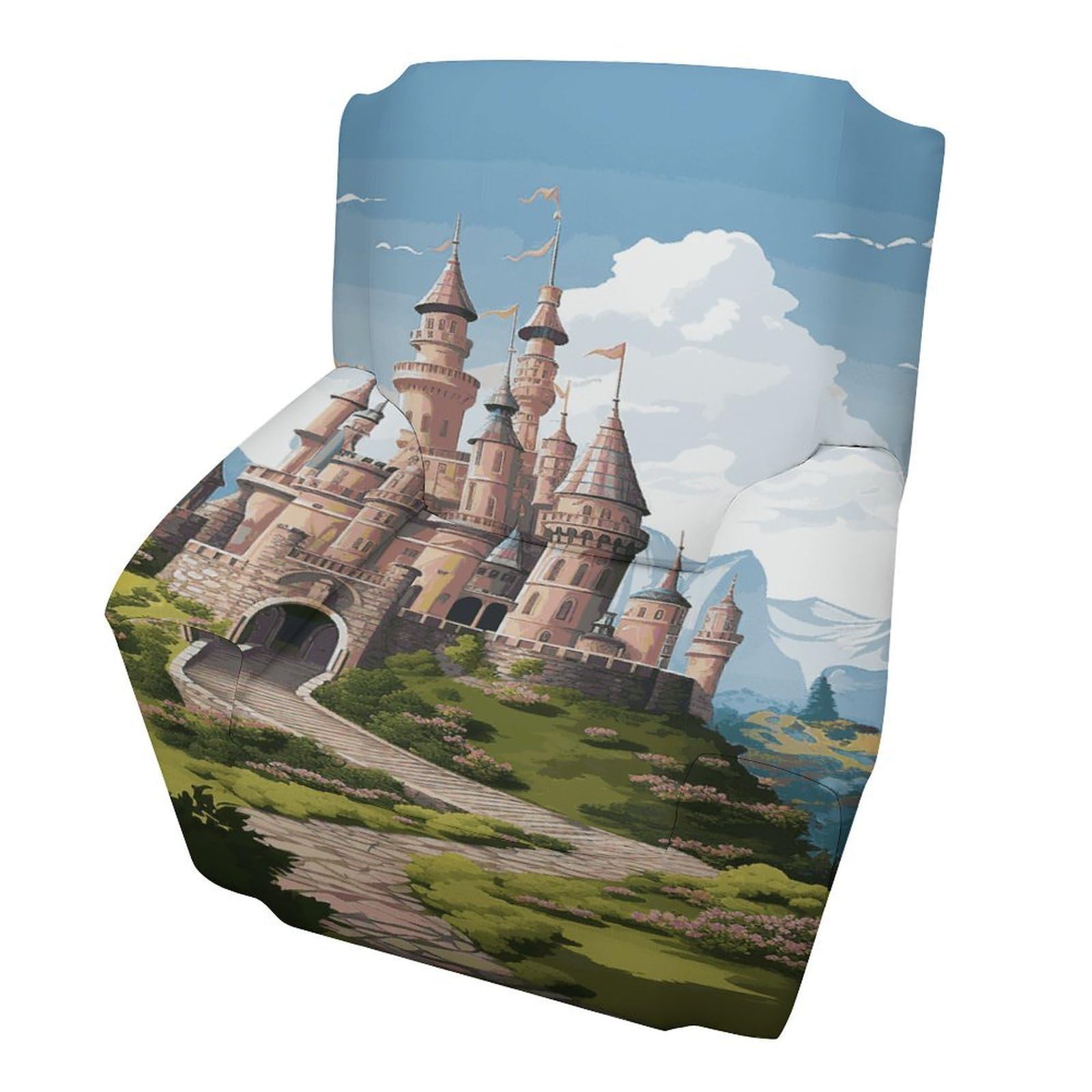 Fodpand Style Fairy Tale Castle Sofa Cover Soft 1 Seater Sofa Slipcover For Pets Washable,Couch Cover With Elastic Straps Furniture Protector