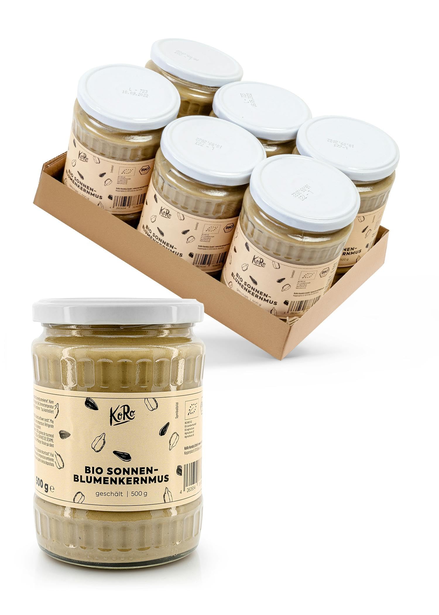 KoRo - Purée de tournesol Bio - 6 x 500 g - 100% graines de tournesol - riche en acides gras insaturés - goût léger de noisette - se déguste seule, en tartinade ou dans les sauces de salade.