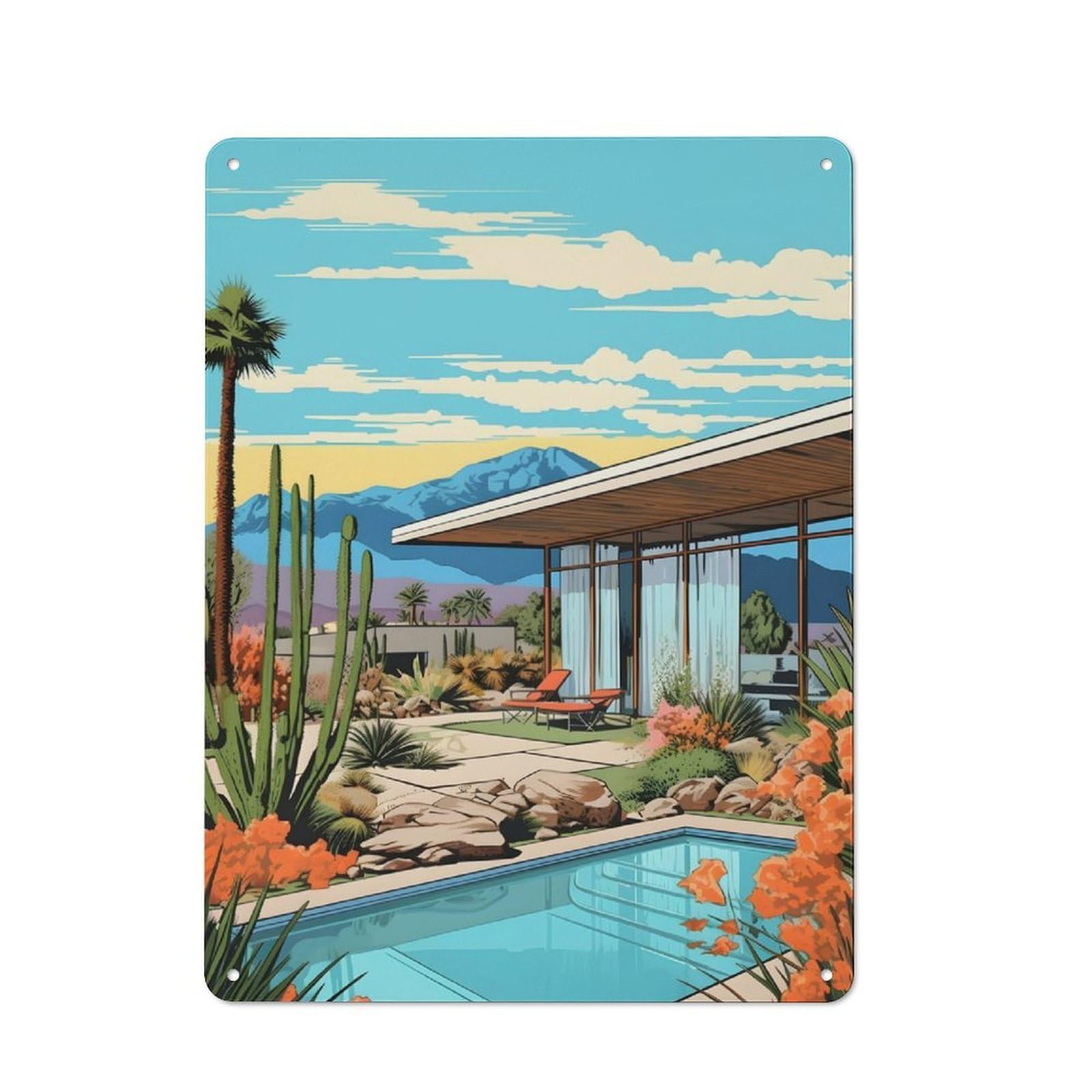 Junmoney Vintage House Landscape Retro Tin Wall Plaque 40X30cm Featuring For Garage Wall, For Vintage Wall Decor Fans, For Themed Room Decoration