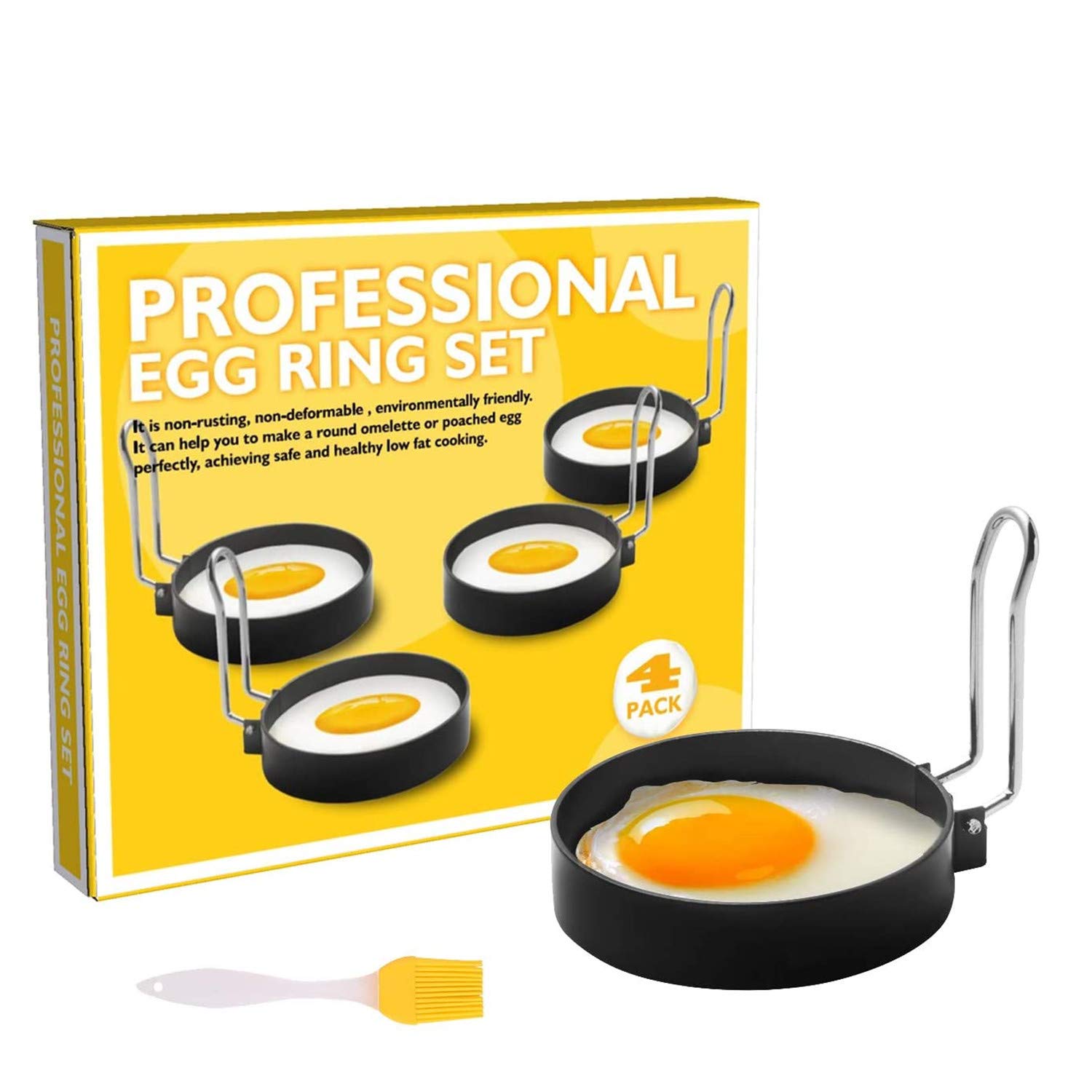 Gneric 4 Pack Egg Ring, Round Egg Pancake Maker Mold, Stainless Steel Non Stick Metal Circle Shaper Mold, Household Kitchen Cooking Tool for Frying McMuffin or Shaping Eggs, Egg Maker Molds