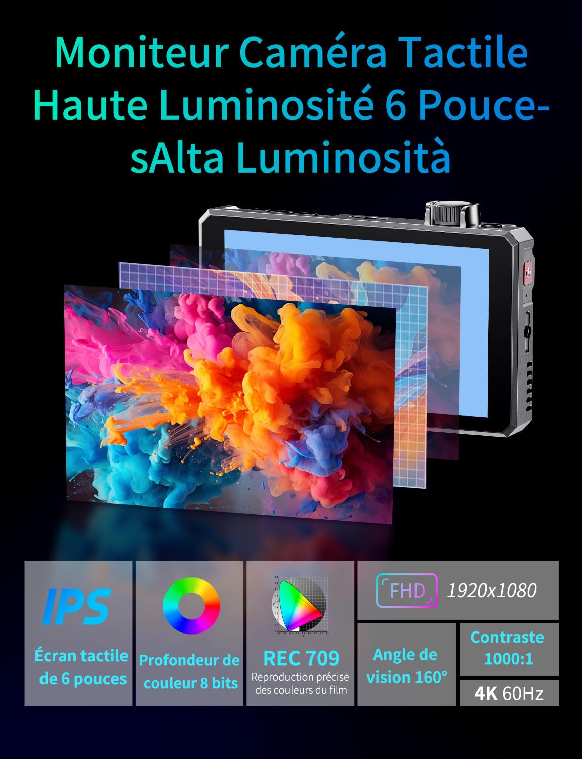 FEELWORLD SC6 3G-SDI Ecran Appareil Photo 6 Pouces Tactile 1500Nit Full HD 1920x1080 IPS Moniteur Camera avec 4K 60Hz 3D LUT HDR,Boîtier en Aluminium,Inclut Batterie F750 4400mAh et Sac