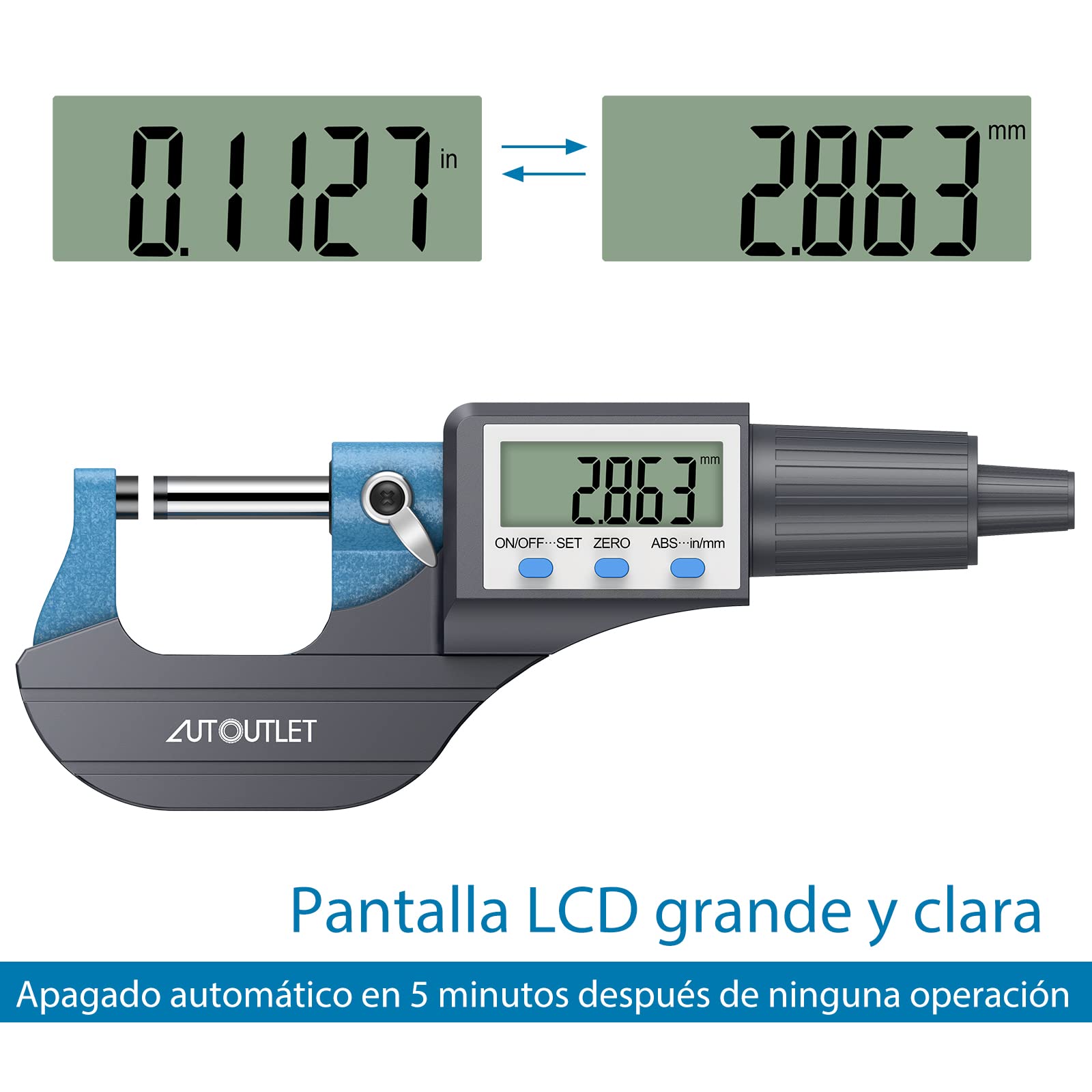 AUTOUTLET LCD Micrómetro Digital 0-25 mm / 0,001 mm, Micrometro Calibre Digital Micrómetro Electrónico Exteriores de Alta Precisión Micrómetro Exterior Micro Calibradores Medición de Longitud
