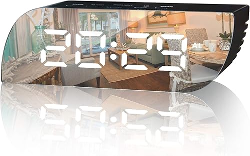 Betus Reloj despertador digital estético, superficie de espejo, modo nocturno con atenuación, pantalla LED de dígitos grandes, fácil repetición,