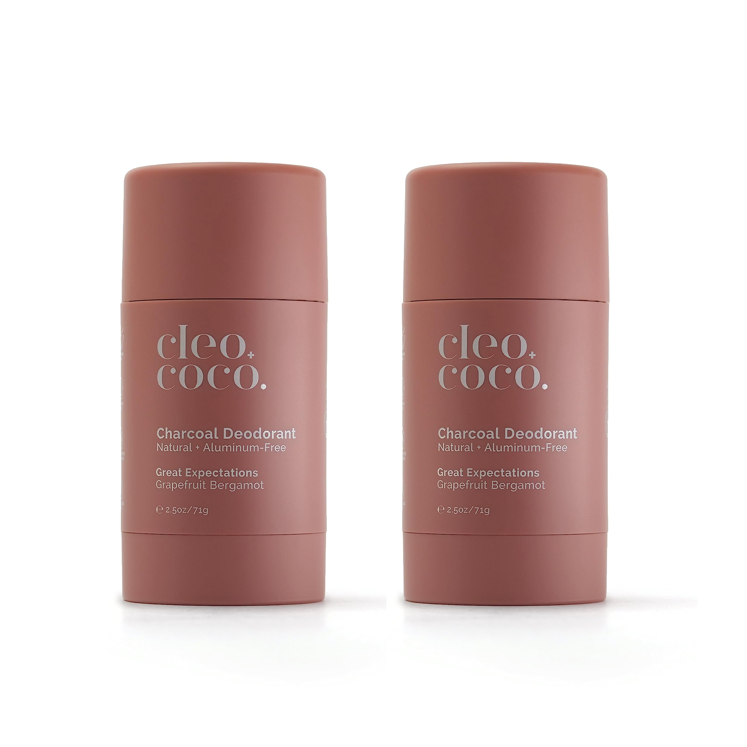 Cleo+Coco - Natural Deodorant - For Women & Men - Aluminum Free - Extra Strength - Activated Charcoal - 24hr Odor Protection - Cruelty Free - PCR - Made in USA - Grapefruit Bergamot - 2 Pack - 1.7oz