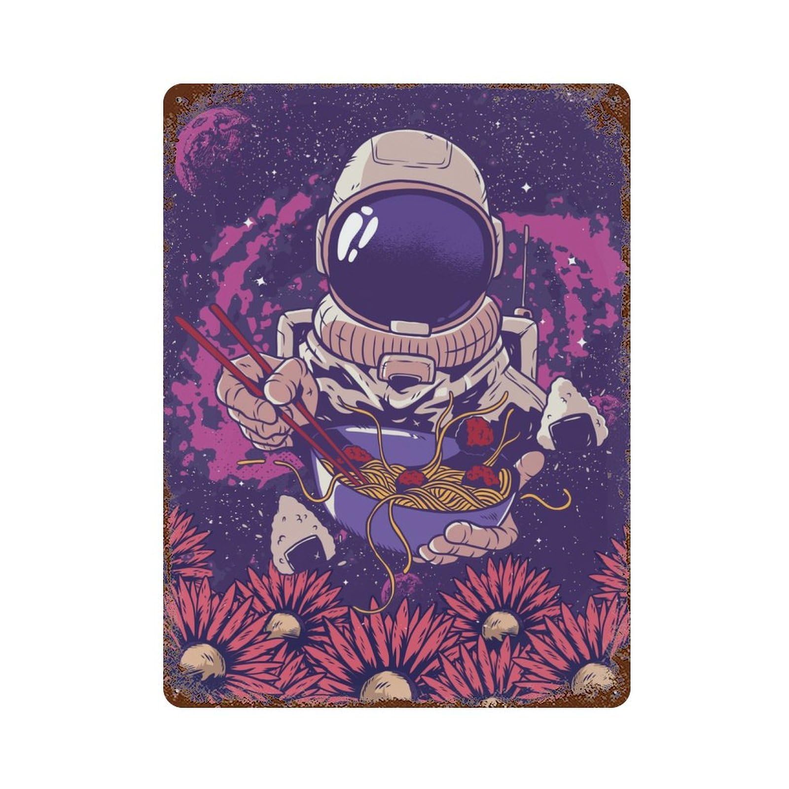 Vaporwave Ramen Astronaut Decorative Tin Sign 15.7"x11.8", for Cafe, Home Bar And Lounge Decor, Decorative Metal Wall Art