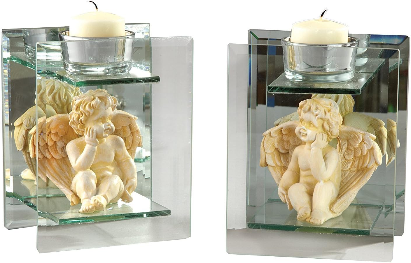 Mirror Angel Candleholder, Pair