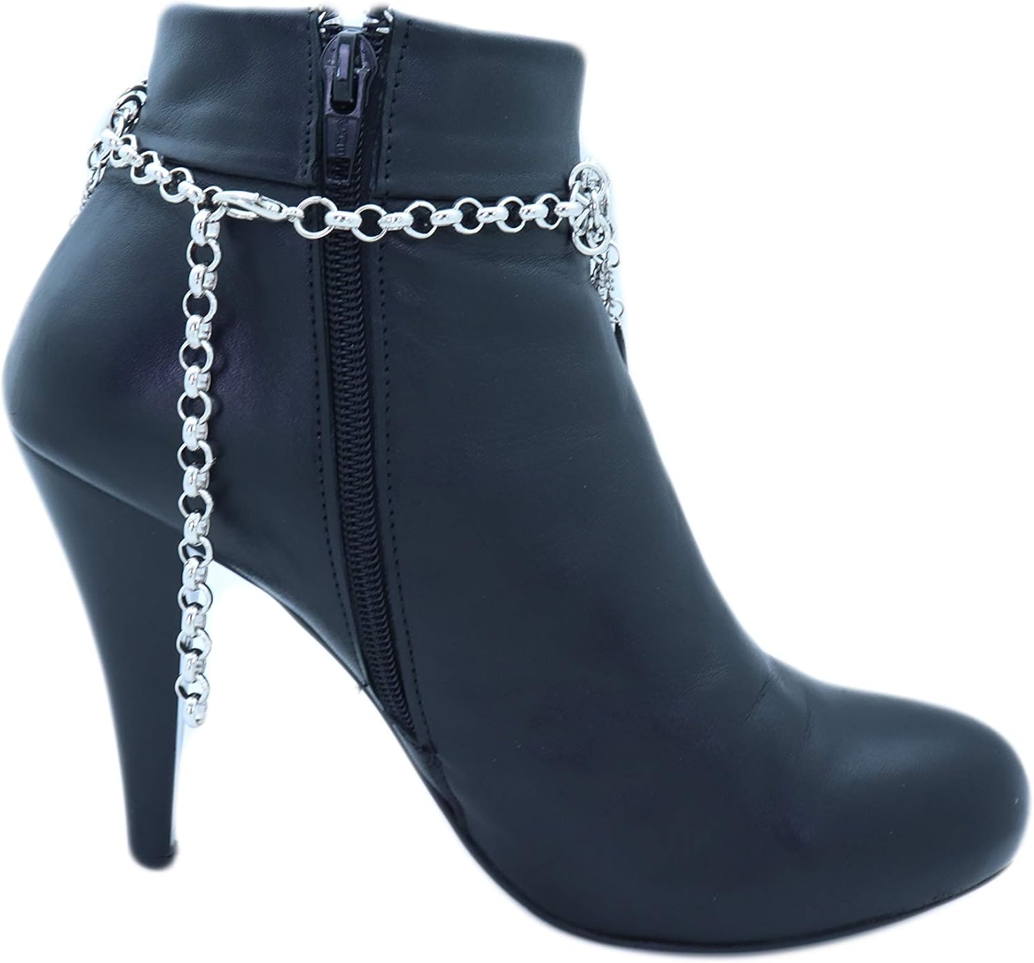 TrendyFashionJewelry Women’s Layered Silver Boot Chain Anklet Set – Fashion Multi Strand Leaf Charm Boot Bracelets, Adjustable 11–15 In, Pair Of Shoe Chains For Ankle Boots And Heels – BC82
