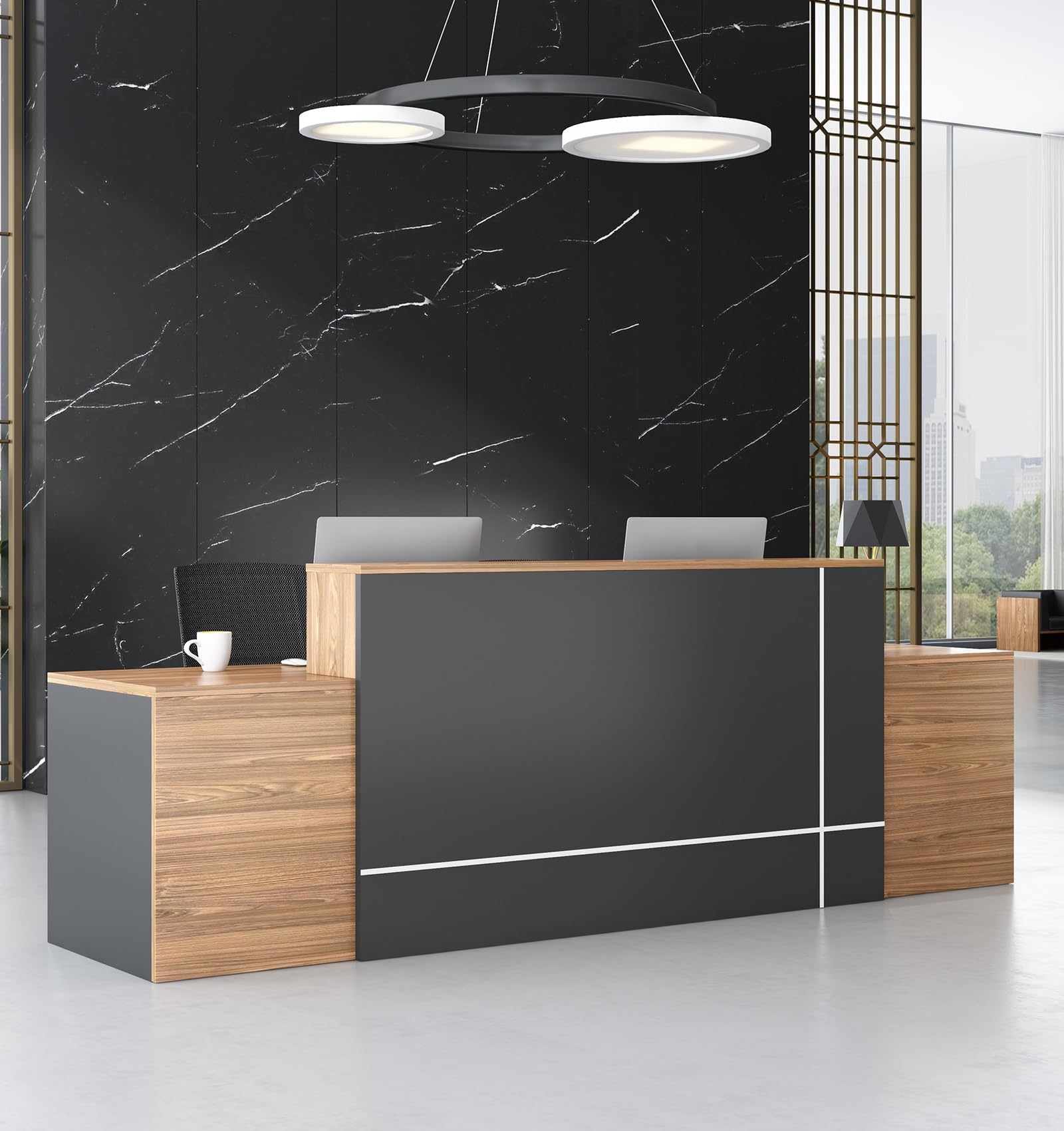 Empfangstresen aus Holz für Büros – Moderner, minimalistischer Premium-Multifunktionaler Tresen für Kassen und Büros (ohne Stühle)