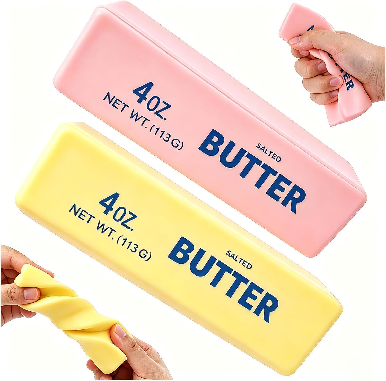 Butter Squishy | Cheese Squishy | Salted Butter Design Stress Relief Squishies for Desk | 4oz Replica Sensory Fidget for Adults | Funny-Themed Office Decor (Yellow+Pink)