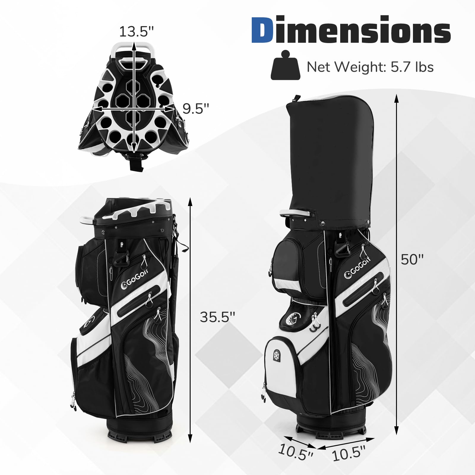 LIFEZEAL Bolsa de Golf con 14 Divisores, Bolsa de Palos de Golf con 11 Bolsillos, Cinturón de Almacenamiento Portátil con Correa Acolchada, Nevera, Asas, Soporte de Paraguas