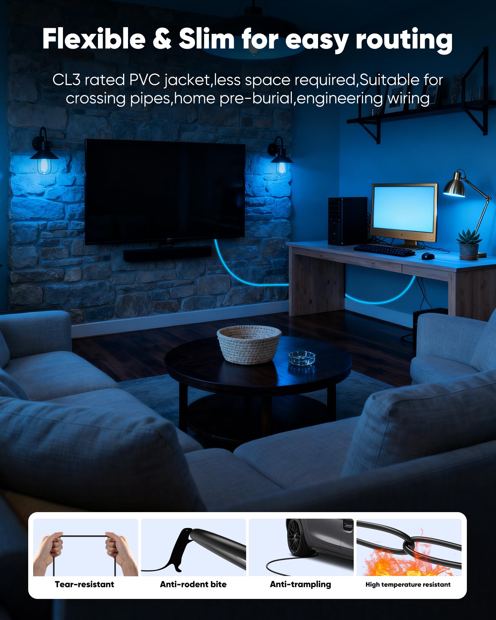 Highwings Cable HDMI 16K 10K 8K 6FT, 8K @120Hz 144Hz HDMI 2.2 Cable ultra alta velocidad 96Gbps, duradero, flexible, para monitor de juegos, consola de juegos, tarjeta gráfica, medios de transmisión