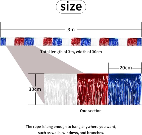 Fourth of July Decorations 4 Packs Foil Fringe Garland Hanging Banner White Red Blue Streamers Curtains Shiny Metallic Tinsel Wall for Parade Floats Birthday Party Ceremonies Independence Day Car