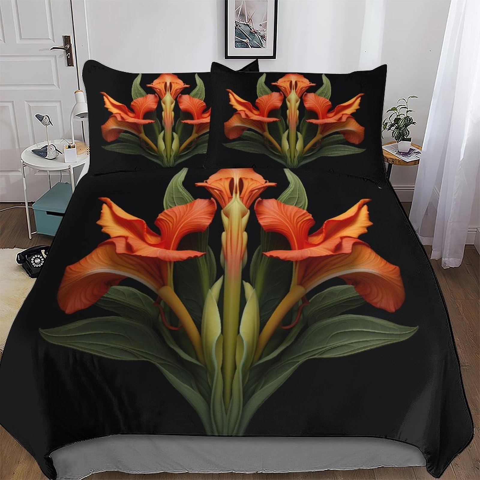 Housse de couette 200x200cm hypoallergénique microfibre douce fleur