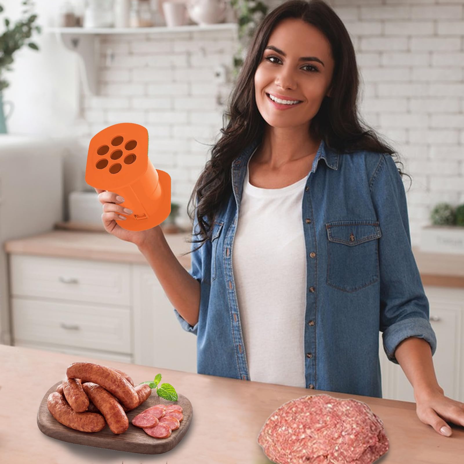 Cevapcici Presse Maker – Wiederverwendbare Wurstform, manueller Fleischfüller, 7 Würstchen mit Antihaftbeschichtung, schnelles Formwerkzeug für Grillen, Hot Dog-Bastelarbeiten, hausgemachte