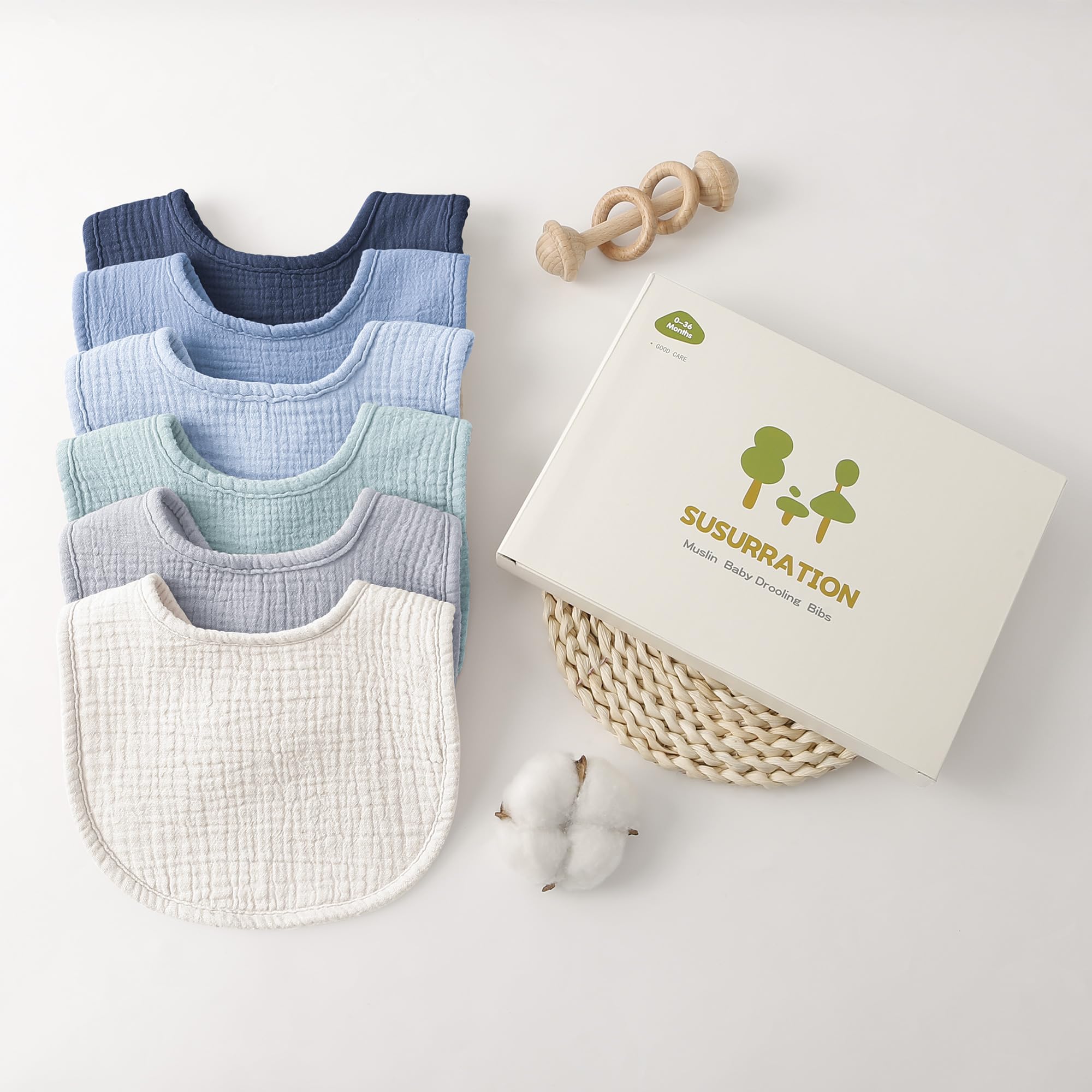 Susurration Bavoirs Bébé Mousseline Foulard, Doux Réglable Carré Bébé Bavoir 6 pack pour Unisexe Fille&Garçon