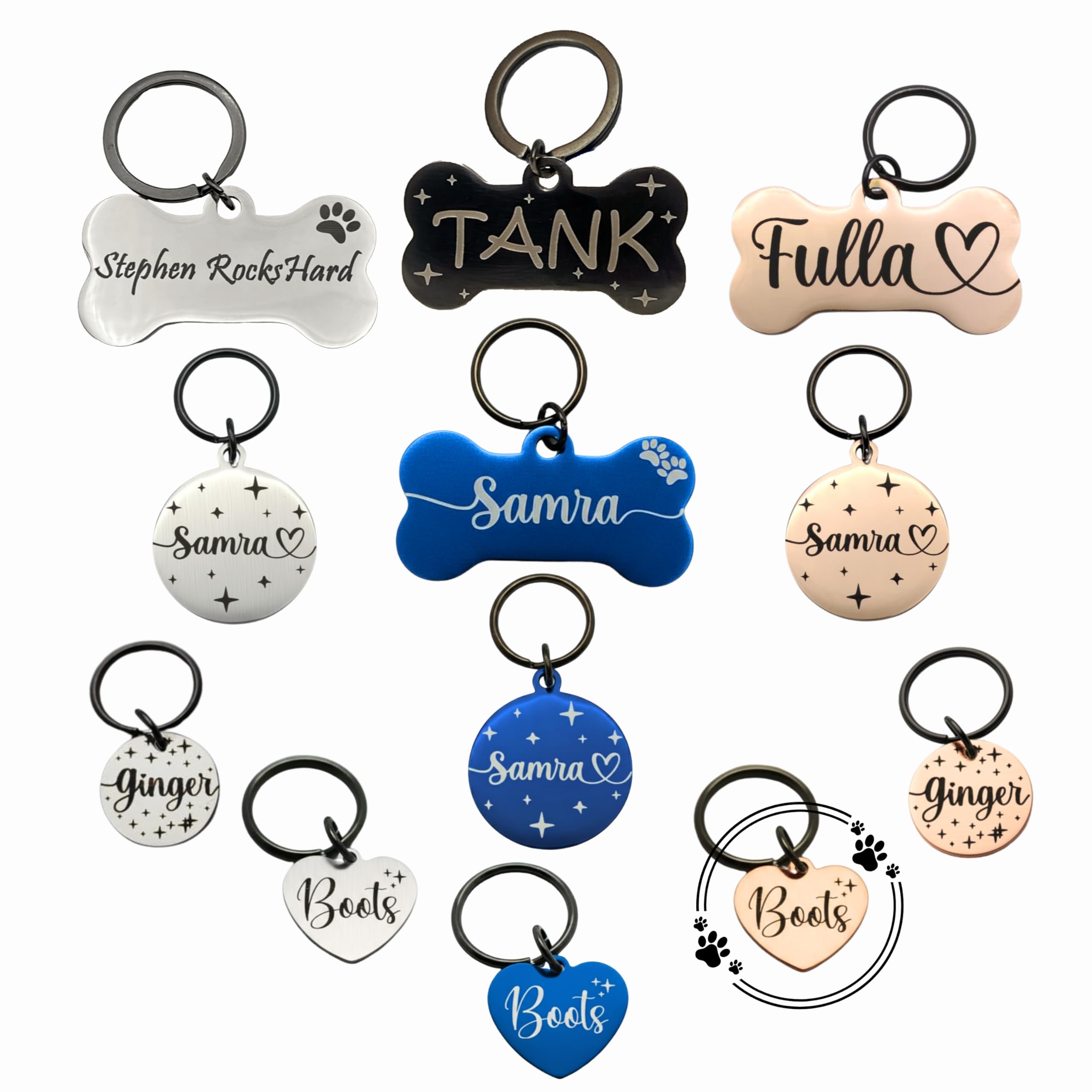 We Personalize, Engrave, Customize your dog or cat ID tag with their name and your info on both sides of a Tag. Spoil your pet and make sure they come home if lost. (Rose Gold, Heart)