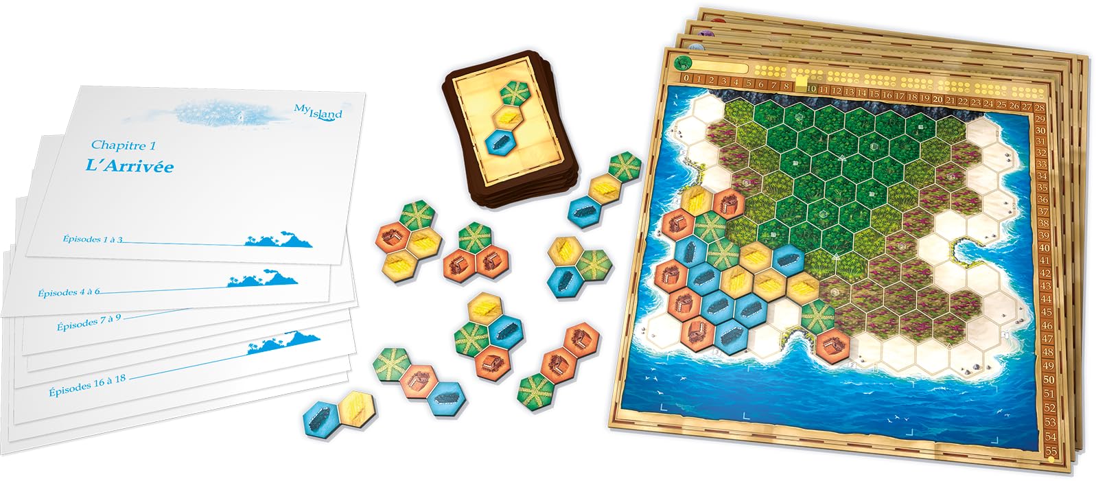 IELLO My Island – Jeu de Société Legacy & Pose de Tuiles – Construisez et Explorez Votre Île en 24 Épisodes – Stratégie & Famille – 2-4 Joueurs | 30 Min | Dès 10 Ans