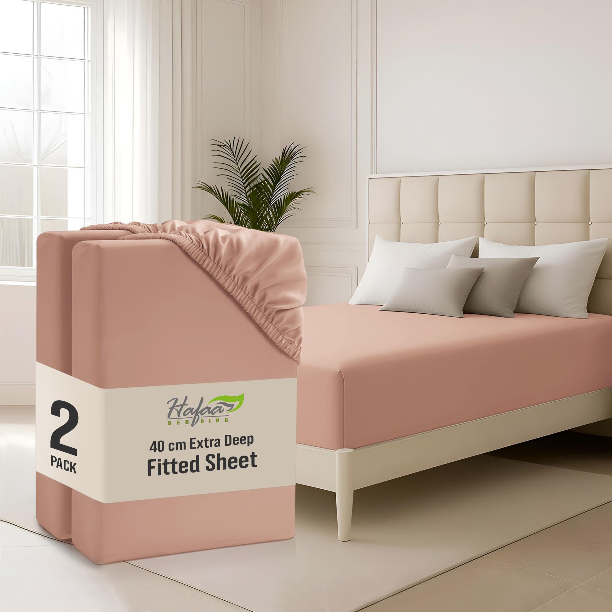 Hafaa King Size Fitted Sheets 2 Pack 40Cm Deep Pocket 16 Inch Peach Bed Sheets Hotel Quality Soft Brushed Microfiber Fabric Breathable Shrinkage Fade Resistant Bedsheets — image 1