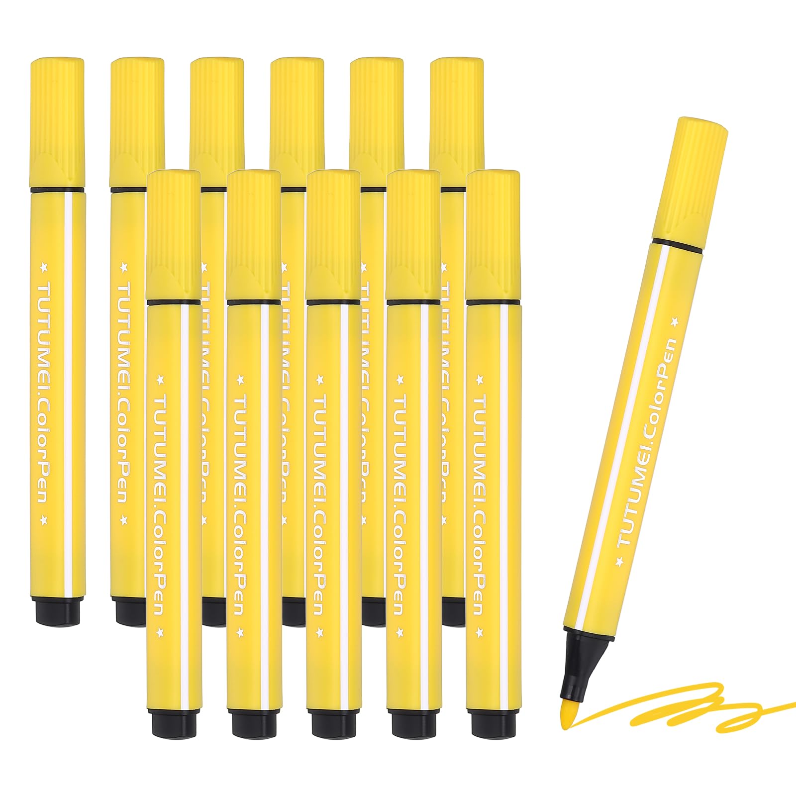 PATIKIL Coloring Markers, 12 Pack Yellow Triangle Washable Drawing Doodling Markers Easy to Clean Bright Color Pen Bulk for Adult Coloring Books Home Office and Study Use