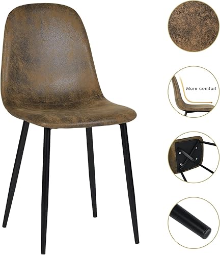 Miniatura 7 de FurnitureR Moderno juego de 4 sillas tapizadas de gamuza de mediados de siglo, sillas de comedor sin brazos con patas de metal negro, ahorro de