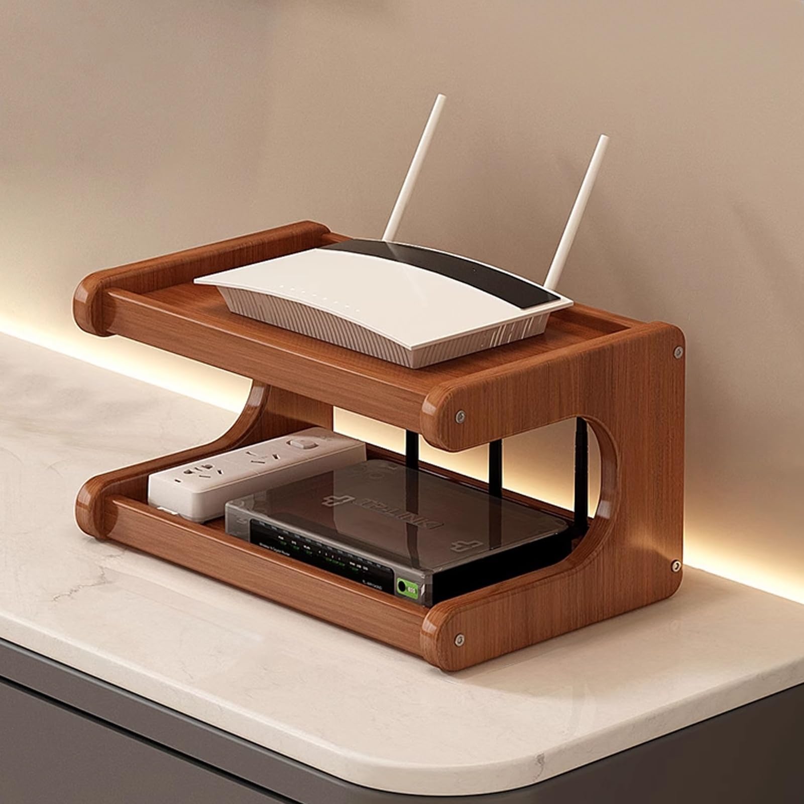Wooden Router Shelf, Home Media Storage Cabinet, Storage Box WiFi Desktop, Cable Management Hider, Plug, Internet Cables, Devices Etc(Second Layer 30cm/11.8in)