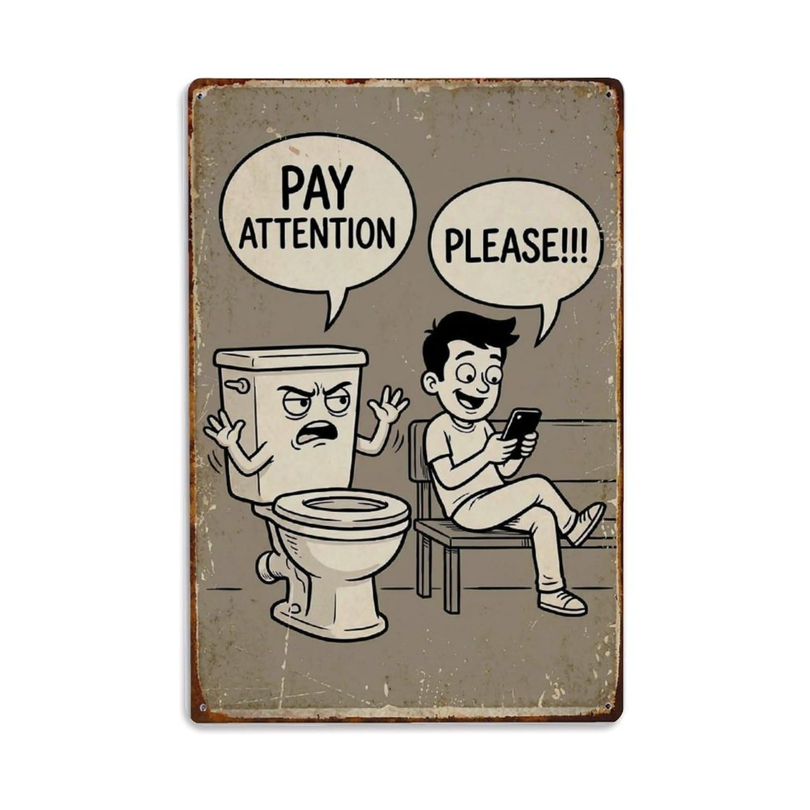 Pay Attention Please Funny Vintage Humorous Toilet（1） Metal Tin Sign