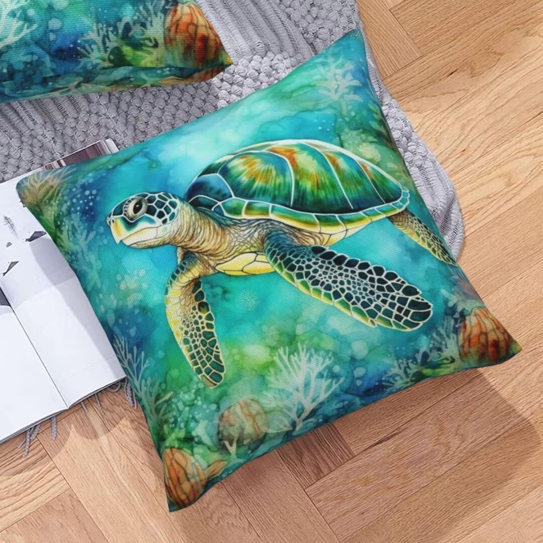 Funda Cojin 65x65 cm Juego de 2 Fundas de Cojines Tortugas Funda de Almohada de Lino, Fundas de Cojín Verde Cojines para Exterior, Funda Cojines Decorativos para Sofá Coche Cama Estar Jardin -LY249