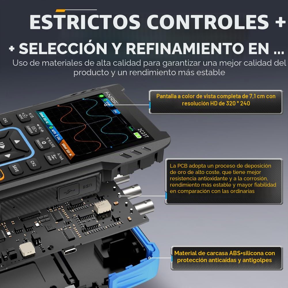 Multímetro de osciloscopio digital portátil Fnirsi 2C23T + generador de señal de función 2023 último canal dual 3 en 1 10 MHZ * 2