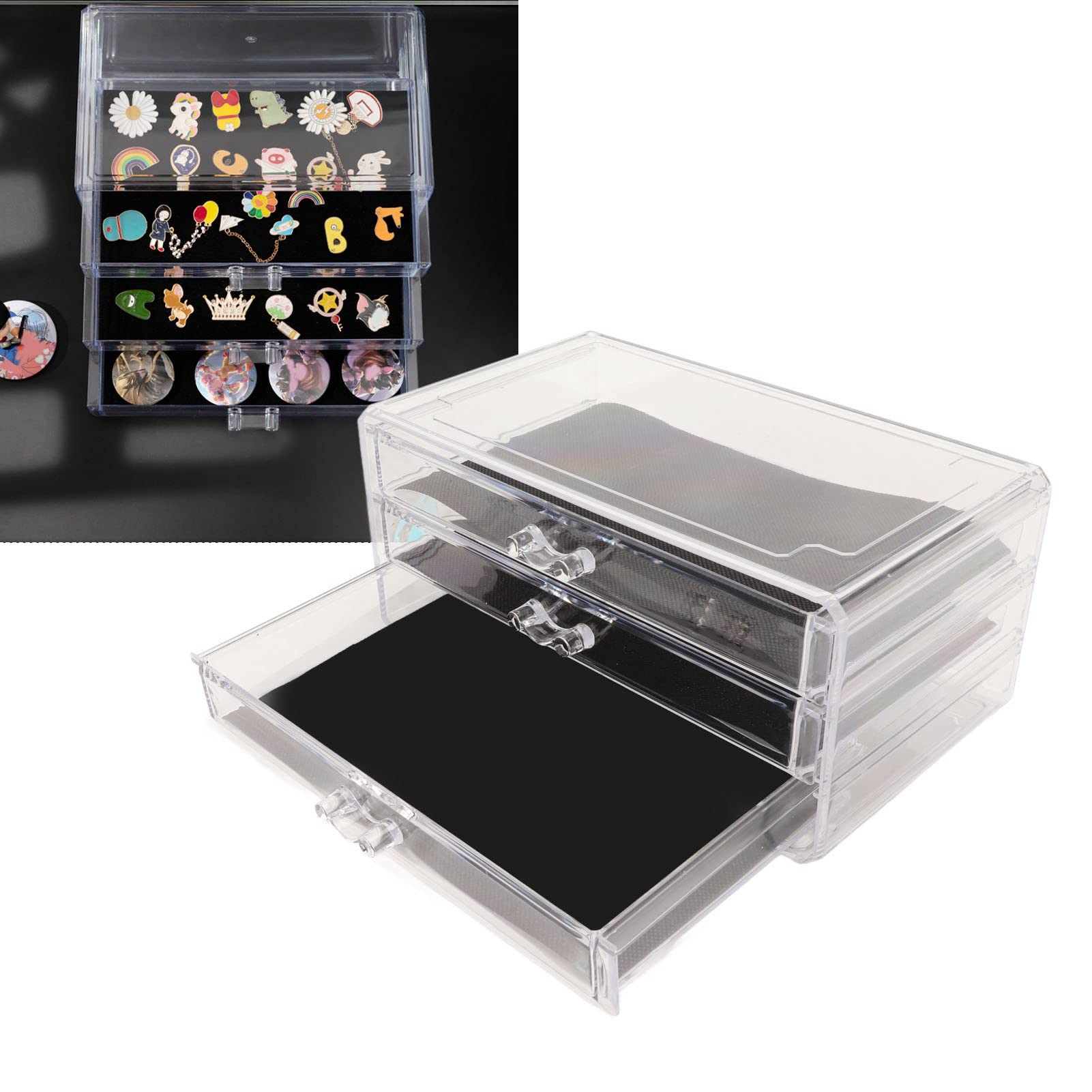 FoiiLiio Organisateur Maquillage 3 Étages – Grand Capacité Transparent – Tiroirs + Compartiments – Coussinets Antidérapants – Rangement Cosmétiques, Bijoux, Soins