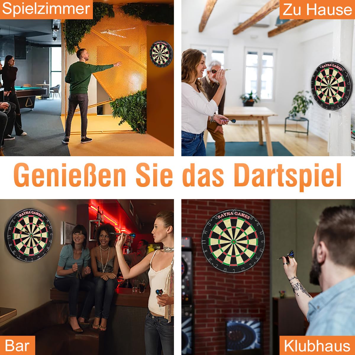 Dartscheibe Kork mit 6 Dartpfeile,Zahlenring Dartscheibe Set mit Dartwerkzeug, Oche-Linie, Wandhalterung