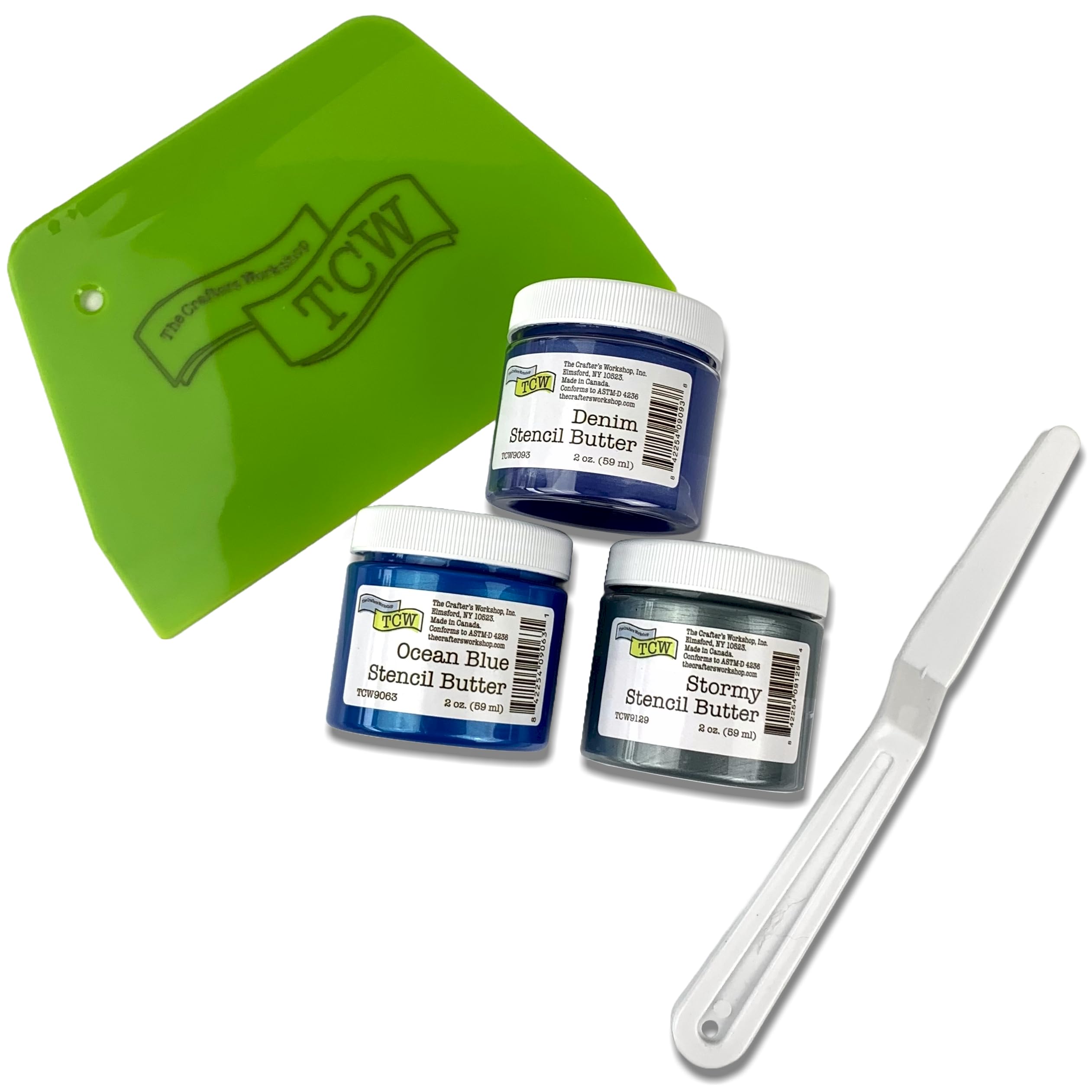 The Crafter's Workshop Moody Blues Paint Set and Art Kit – Stencil Butter Starter Kit with 3 Colors in 2-oz Jars of Paint Paste + 2 Tools – DIY Painting Set for Canvas, Journals & More