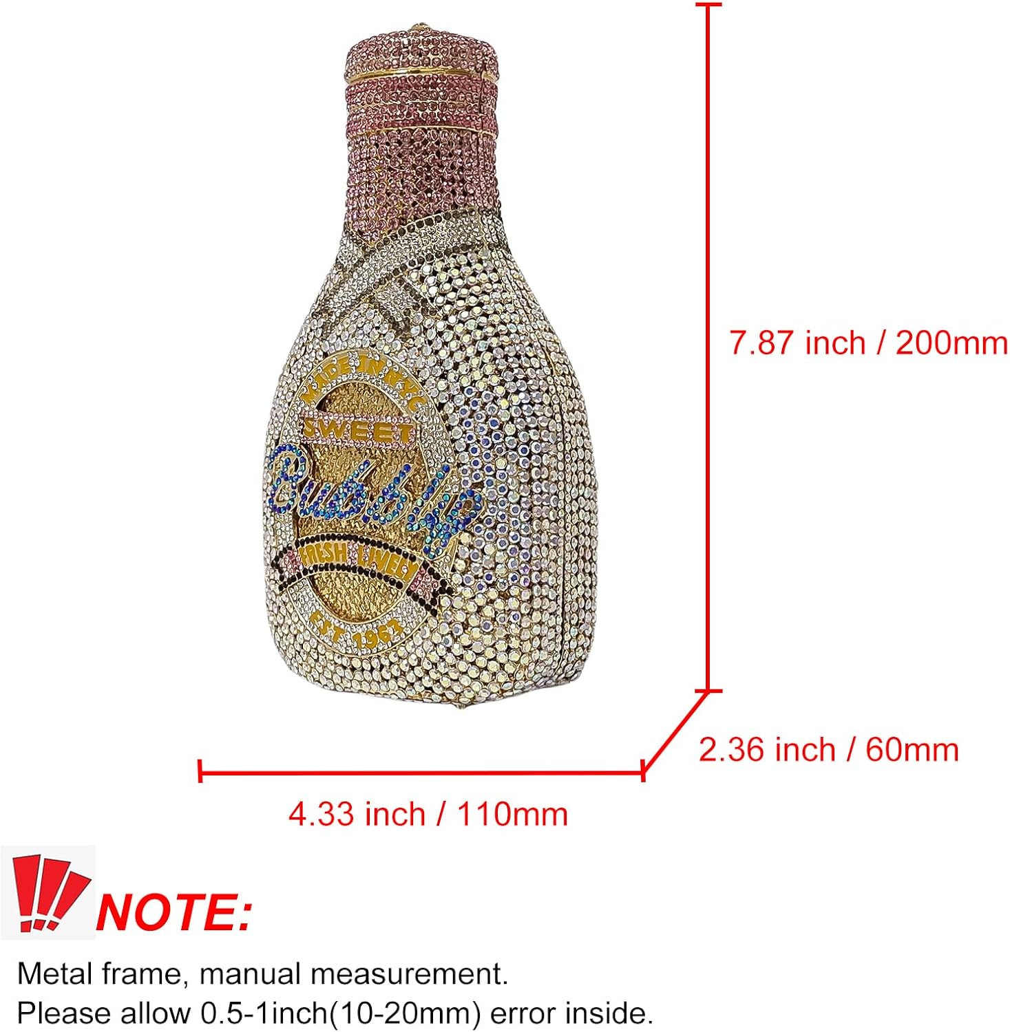 HUANG ZHUANG Women Champagne Bottle Evening Bag Rhinestone Clutch Purse Prom Sweet Crystal Handbag Party Cocktail