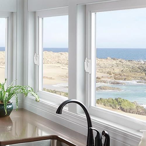 Miniatura 6 de Uenhoy Paquete de 2 cerraduras de ventana de acción de leva para ventanas dobles colgadas, cerraduras de ventana blancas para ventanas correderas