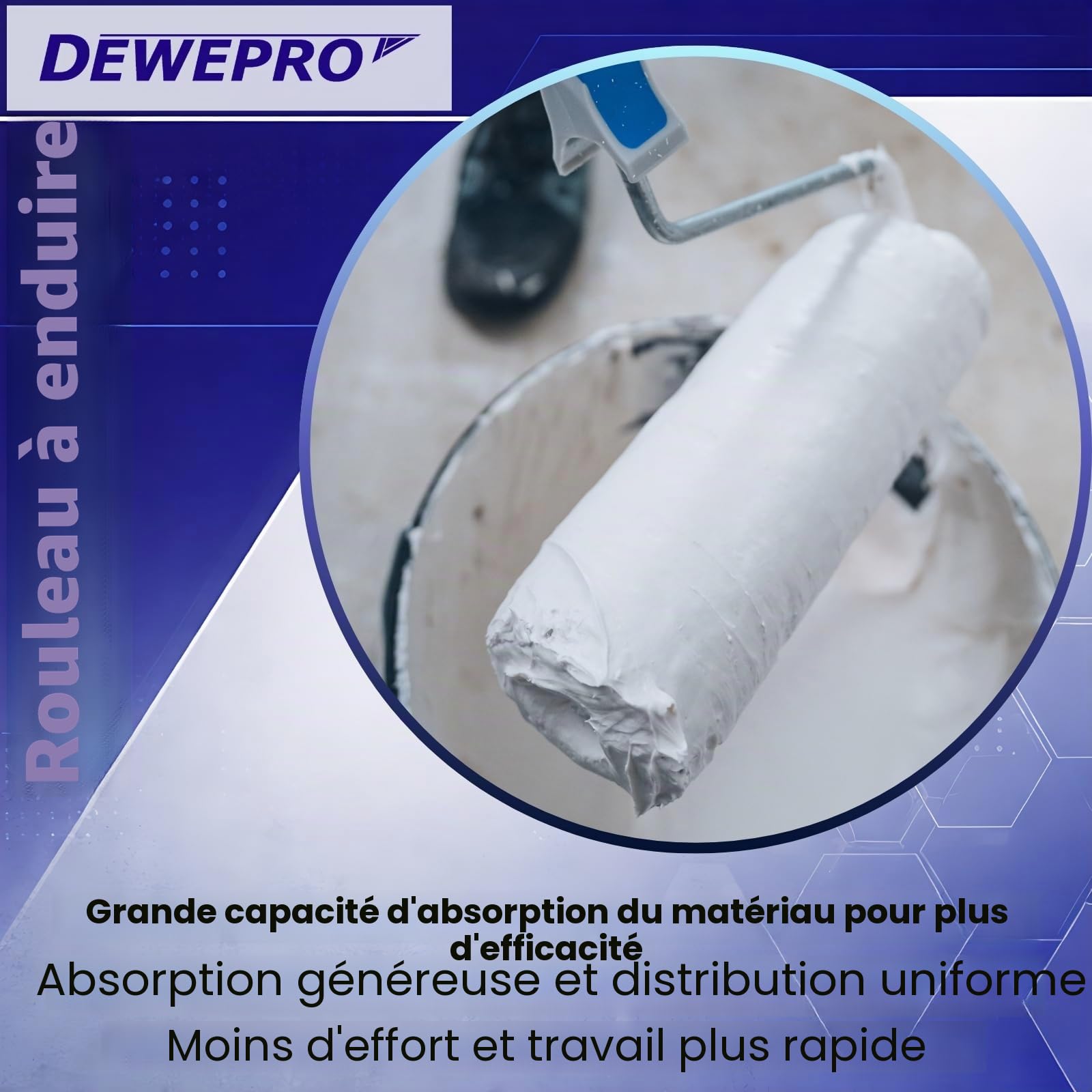 DEWEPRO® Lot de 3 Rouleaux d'enduit de remplacement pour mastic - Outil d'étalement de haute qualité pour une application uniforme – Spatule à rouleau de 230 mm de large