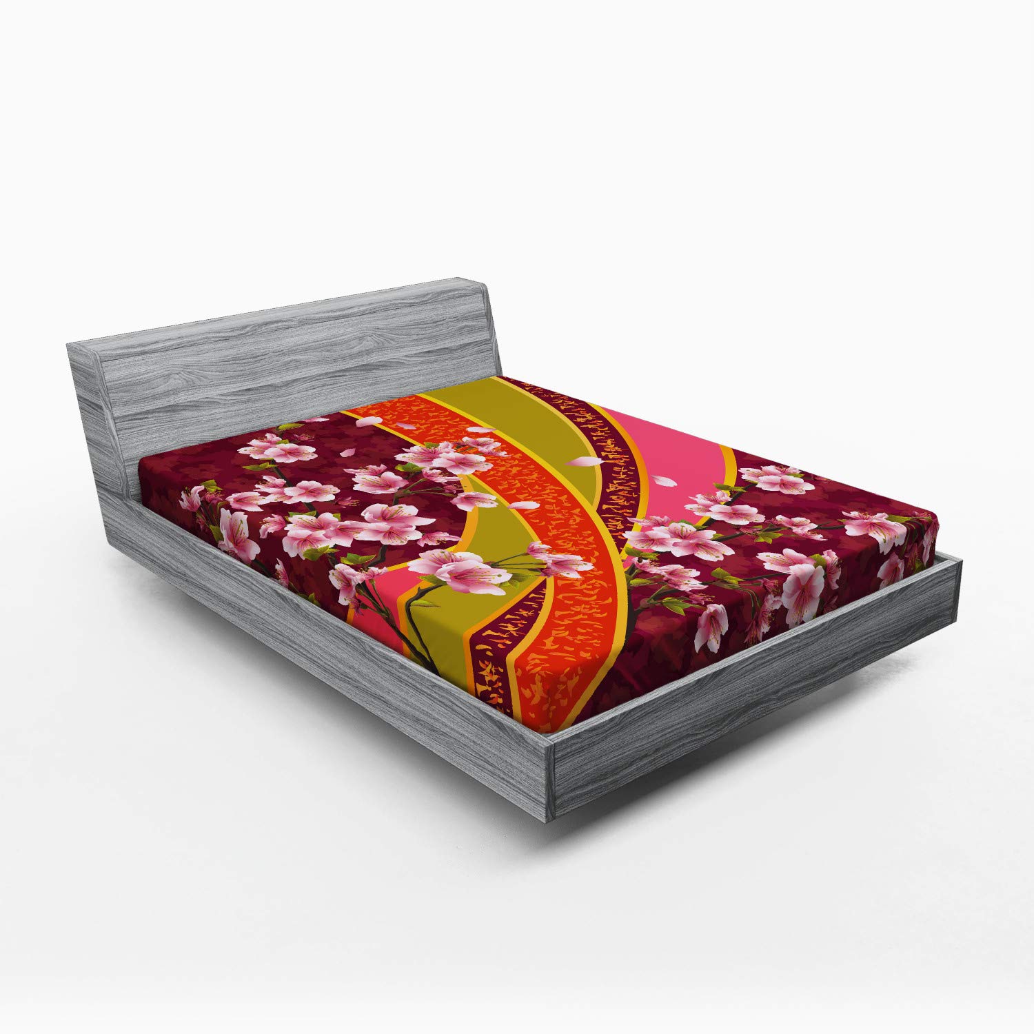 ABAKUHAUS Lenzuolo Con Angoli Giapponese Sakura Bloom - Microfibra Morbida, Tasca Elastica Tutto Tondo, 90x190 Cm (Blu Rosa Pallido) - 4