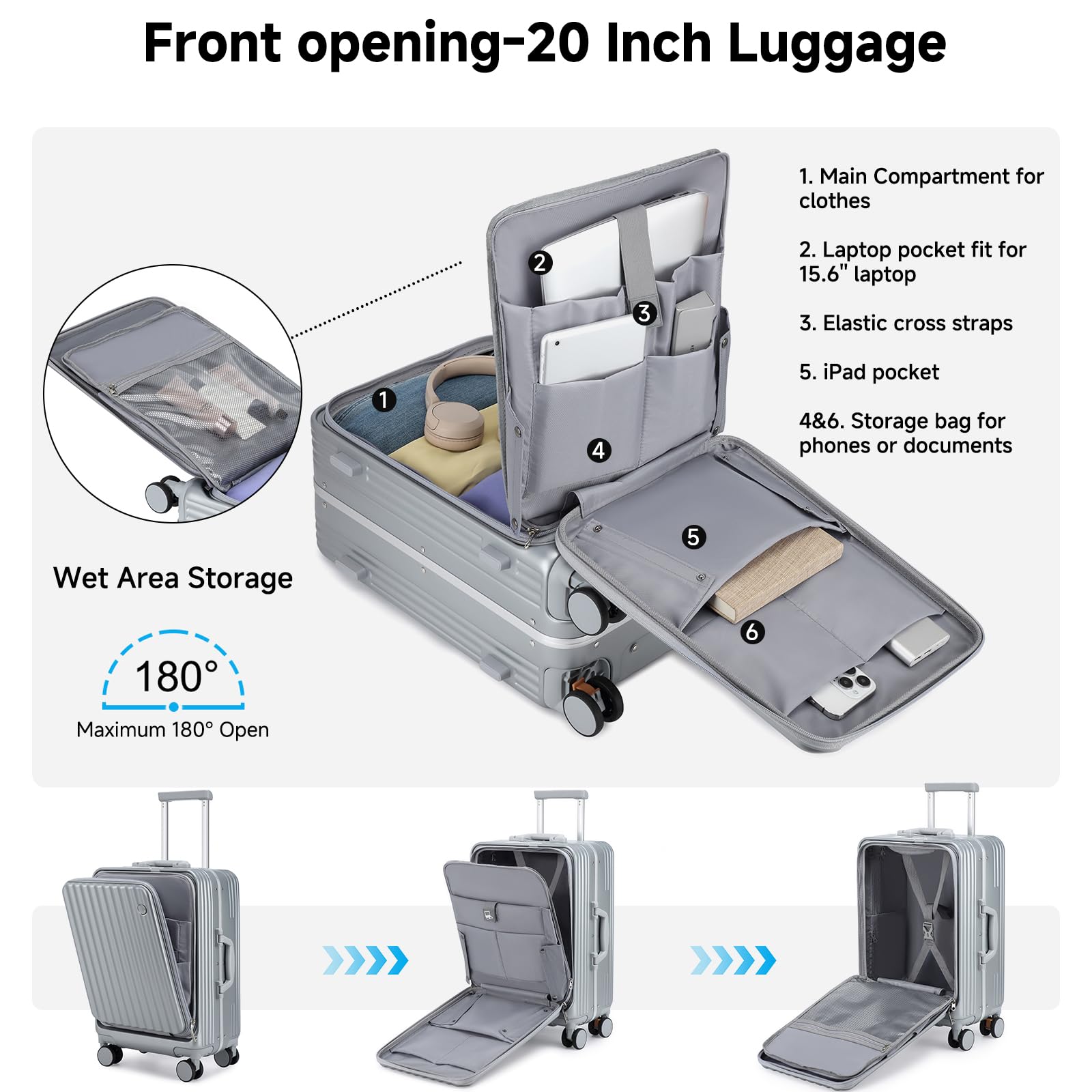 Sea choice Set di 2 Valigie Trolley in PC Bagaglio a Mano Set 2 Pezzi Valigie Rigide con 4 Doppie Ruote a 360° et Chiusura TSA 55cm/78cm con Ricarica USB, Porta bicchieri