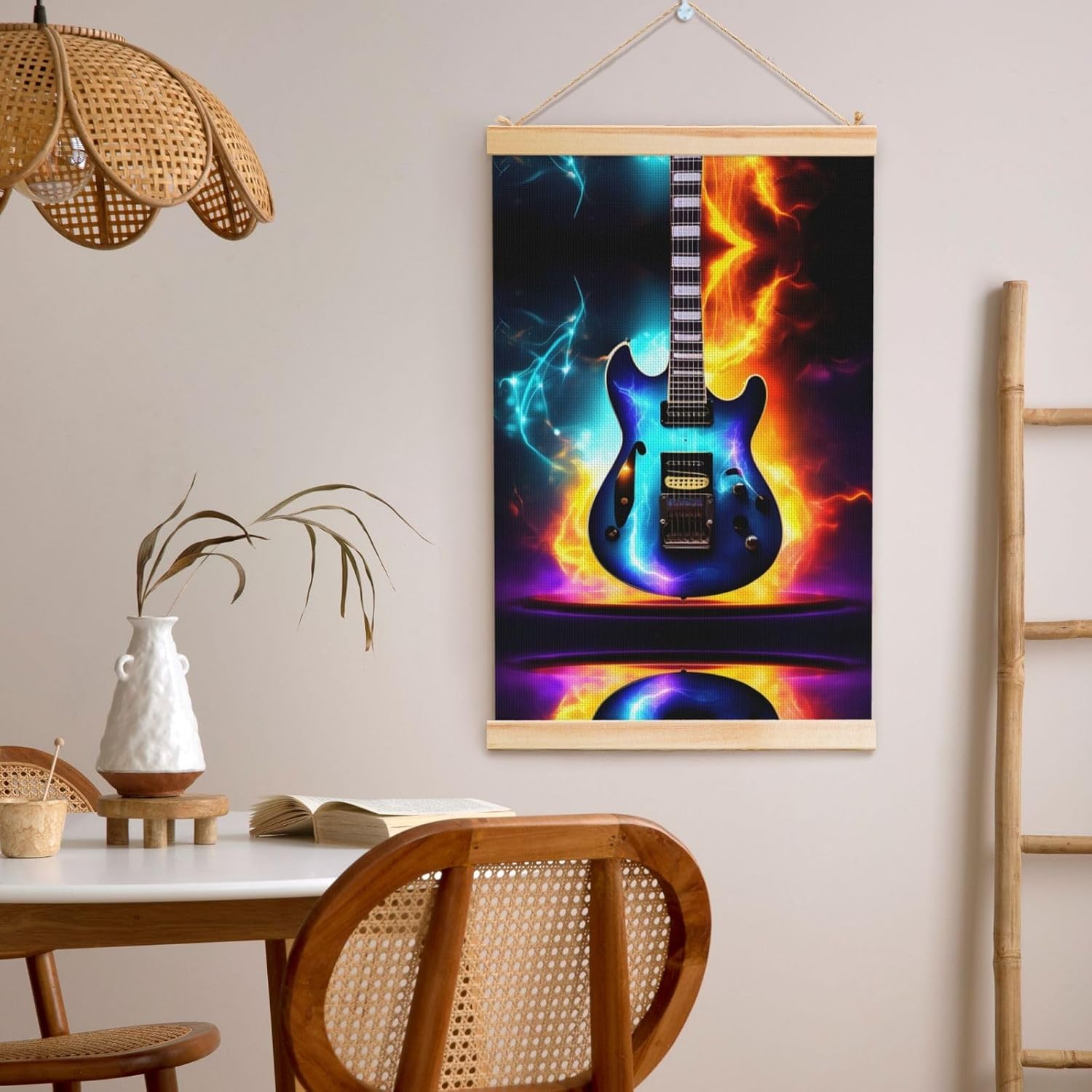 Magic Electric Guitar Print Poster Hanger,Hanging Poster, Poster Frame,Wood Poster Hanger, For Wall Hanging
