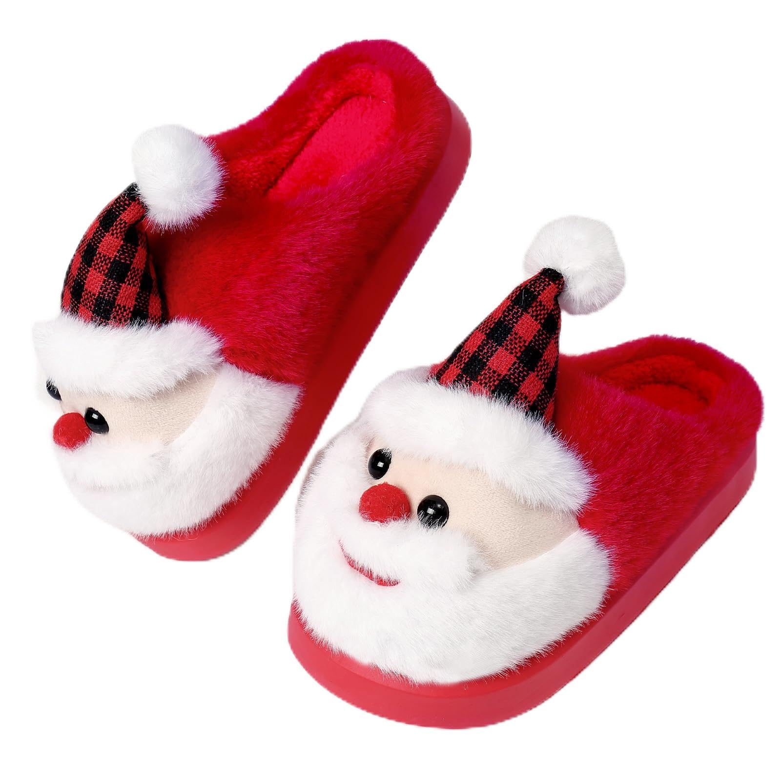 Christmas Indoor Slippers Womens Thermal Slippers with Faux Fur Lining Soft Comfy Memory Foam Non-slip House Shoes