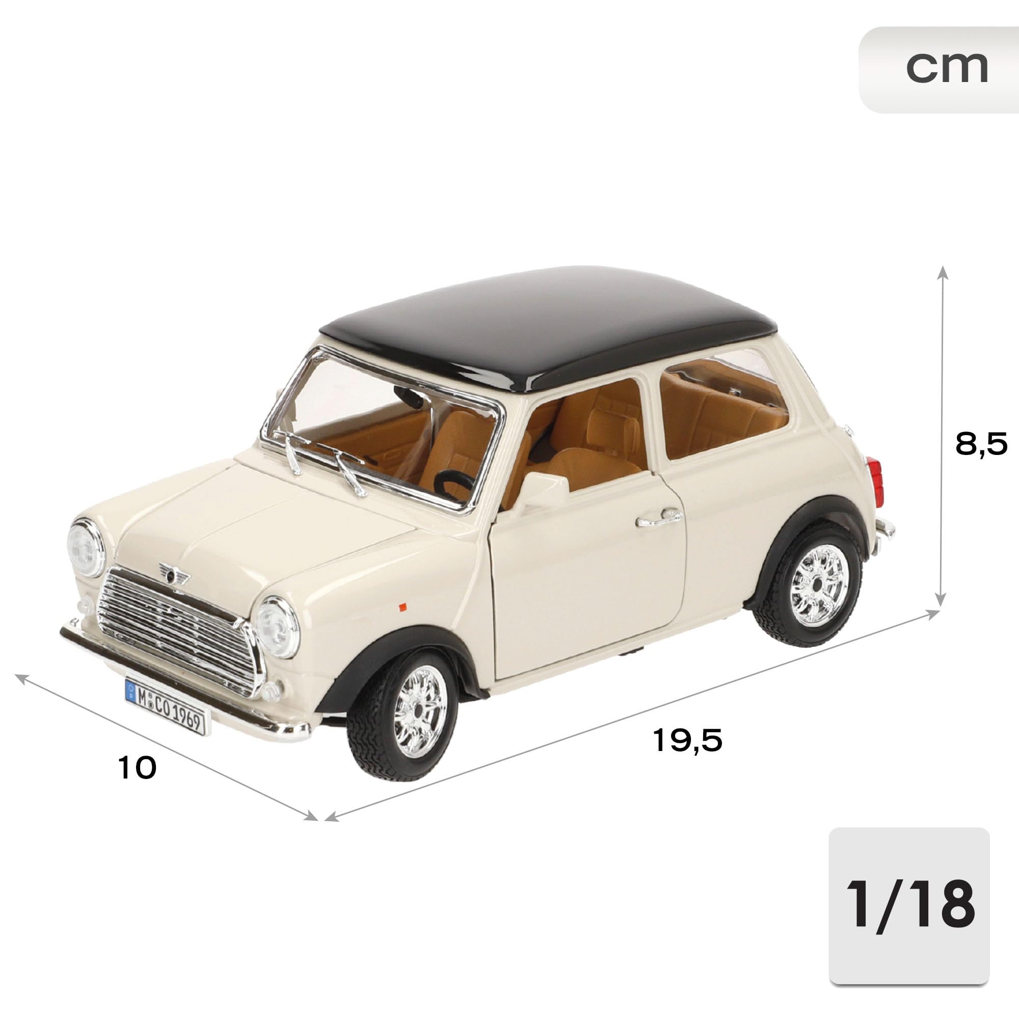Bburago - Mini Cooper 1969, Auto Diecast in Scala 1:18, Beige, 3+