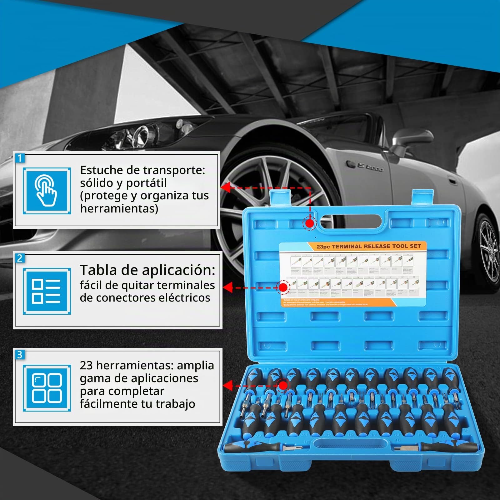 KAISAL Kit de herramientas de extracción de terminales automotrices de 23 piezas, herramienta de liberación de terminales de coche de acero al carbono, conector de cableado eléctrico universal
