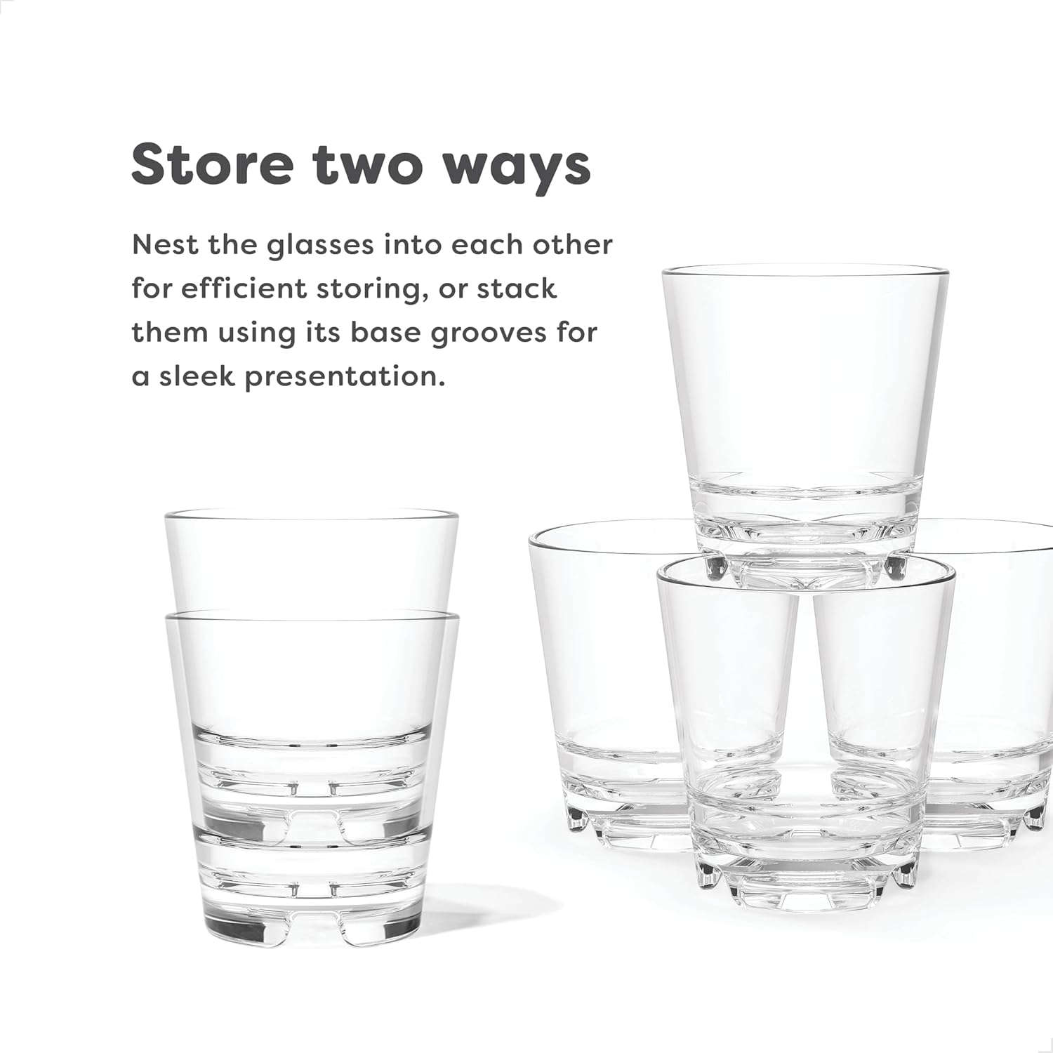 TOSSWARE RESERVE 8oz Stacking Rocks, SET OF 24, Premium Quality, Dishwasher Safe & Heat Resistant Unbreakable Plastic Whiskey Glasses, Clear