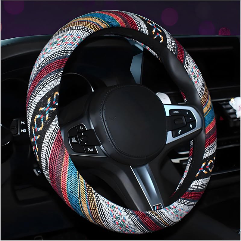 Capa para Volante povtii Boho em Tecido de Linho, Antiderrapante, Estampa Étnica, 36,8–38,1 cm, Style D