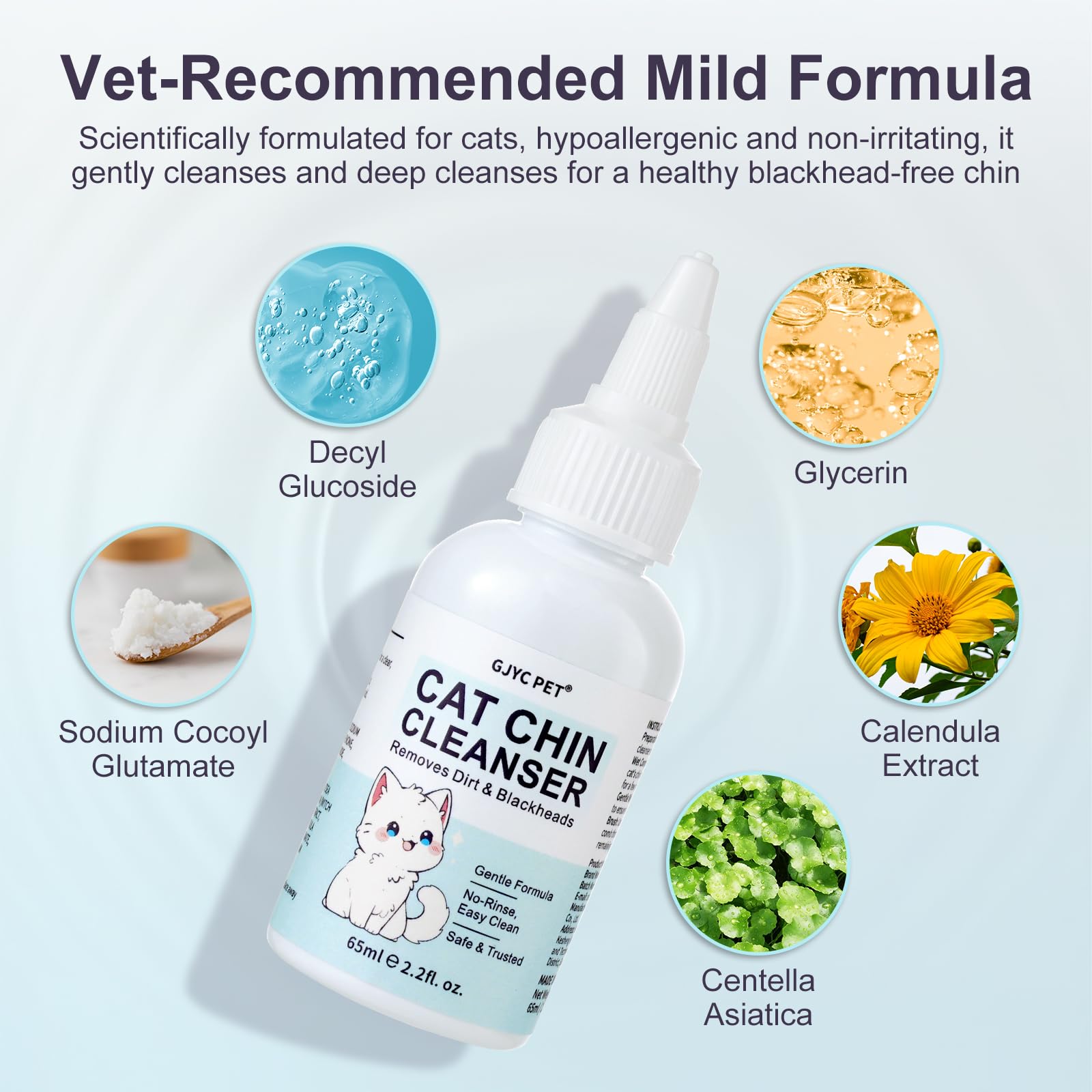 Nettoyant de Menton pour Chat, Traitement de l'acné pour Chat, Solution pour enlever l'acné et Les Points Noirs, Ensemble avec Brosse et lingettes Anti-acné, apaise et maintient Une Peau Saine, 65 ML