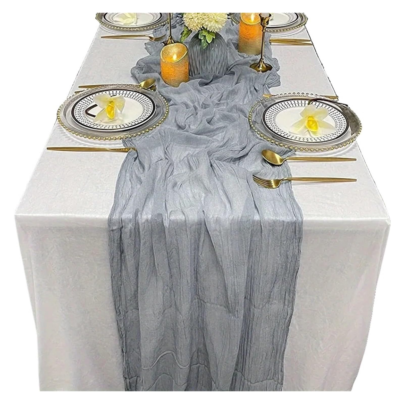 Chiffon Table Runner Striped Table Runner - & Versatile Decor For Holidays, Celebrations, & Home(Blue,90x300cm)