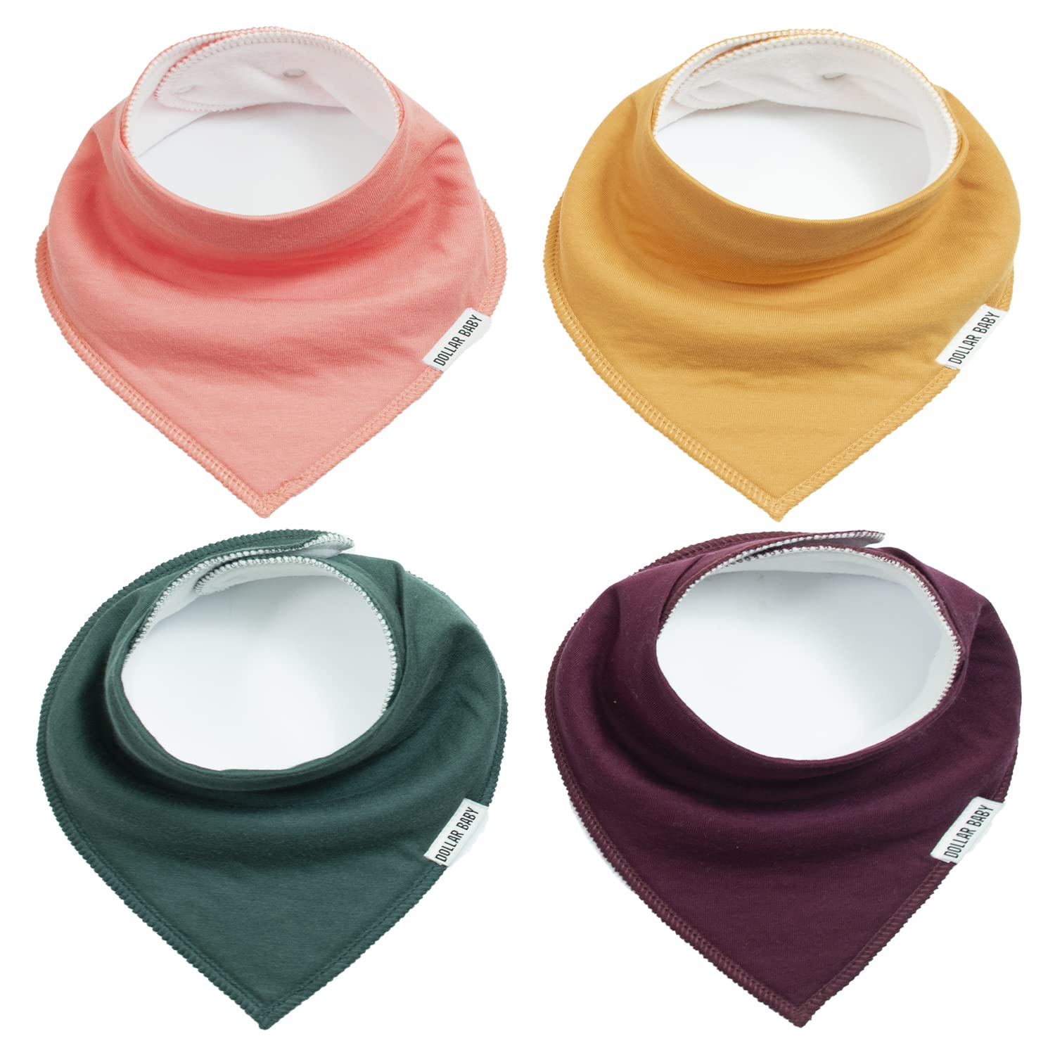 Dollarbaby Bandana Drool Bibs 4 Pack Solid colors Baby Bibs for Boys, Girls, Unisex for Teething and Drooling (Kim)