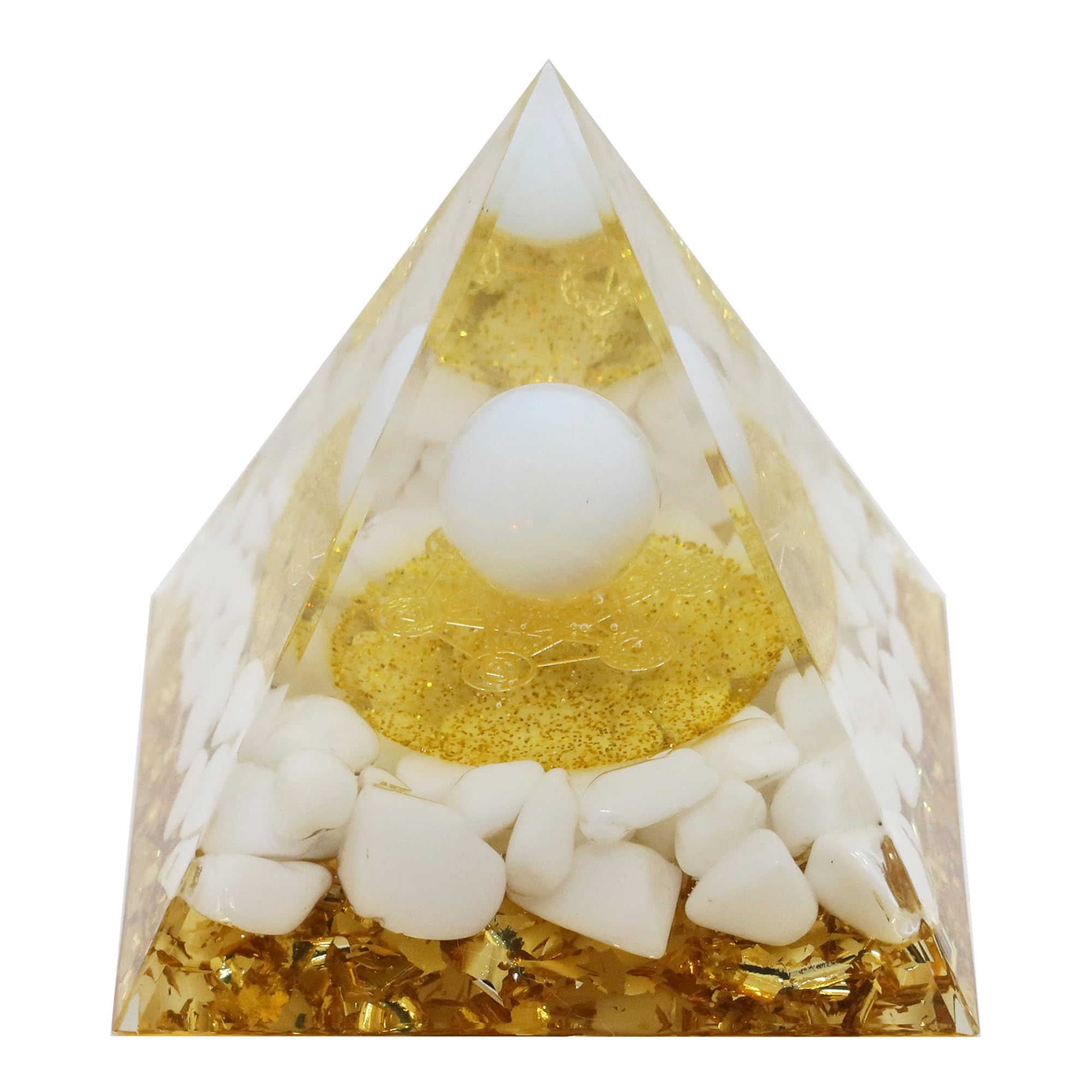 Nature Pulito Orgone Pyramid, Mysterious White Jade Planet & White Jade, Healing Crystals Orgonite Pyramids for Meditation Positive Energy Protection Chakra Balancing Relaxation and Rejuvenation