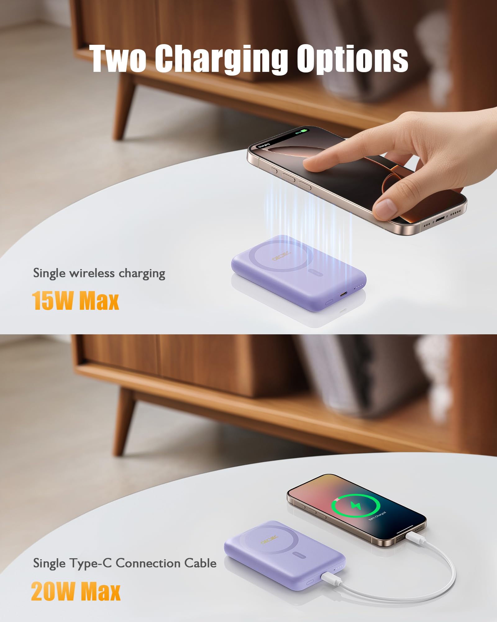 Qecvec for Magsafe Portable Charger, Ultra-Slim 10,000mAh Magnetic Wireless Portable Charger, PD 20W Fast Charging Power Bank, Magsafe-Compatible Battery Pack for iPhone Series
