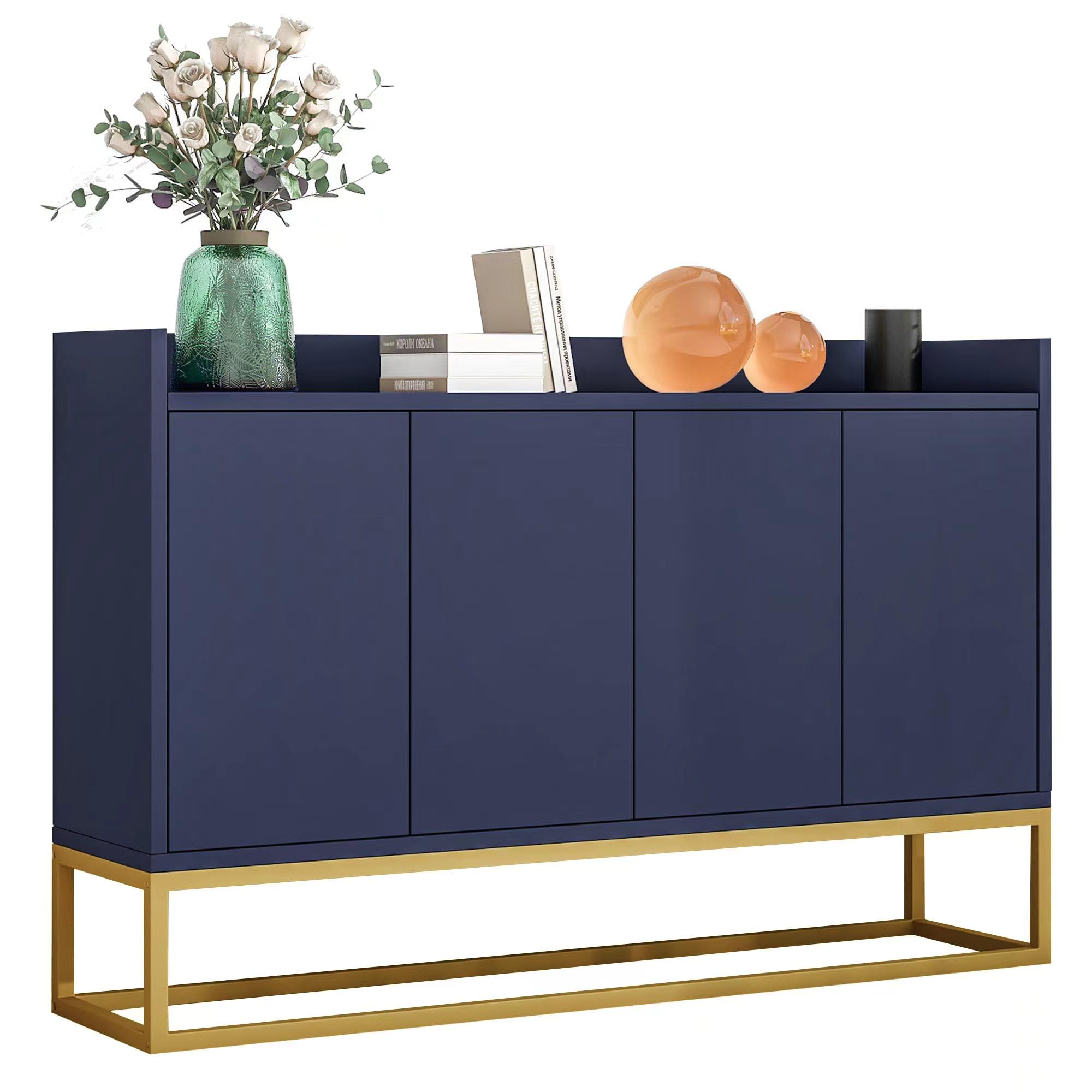 BTM Sideboard Mit Glasfront & LED - 130cm Blau Für Küche & Wohnzimmer